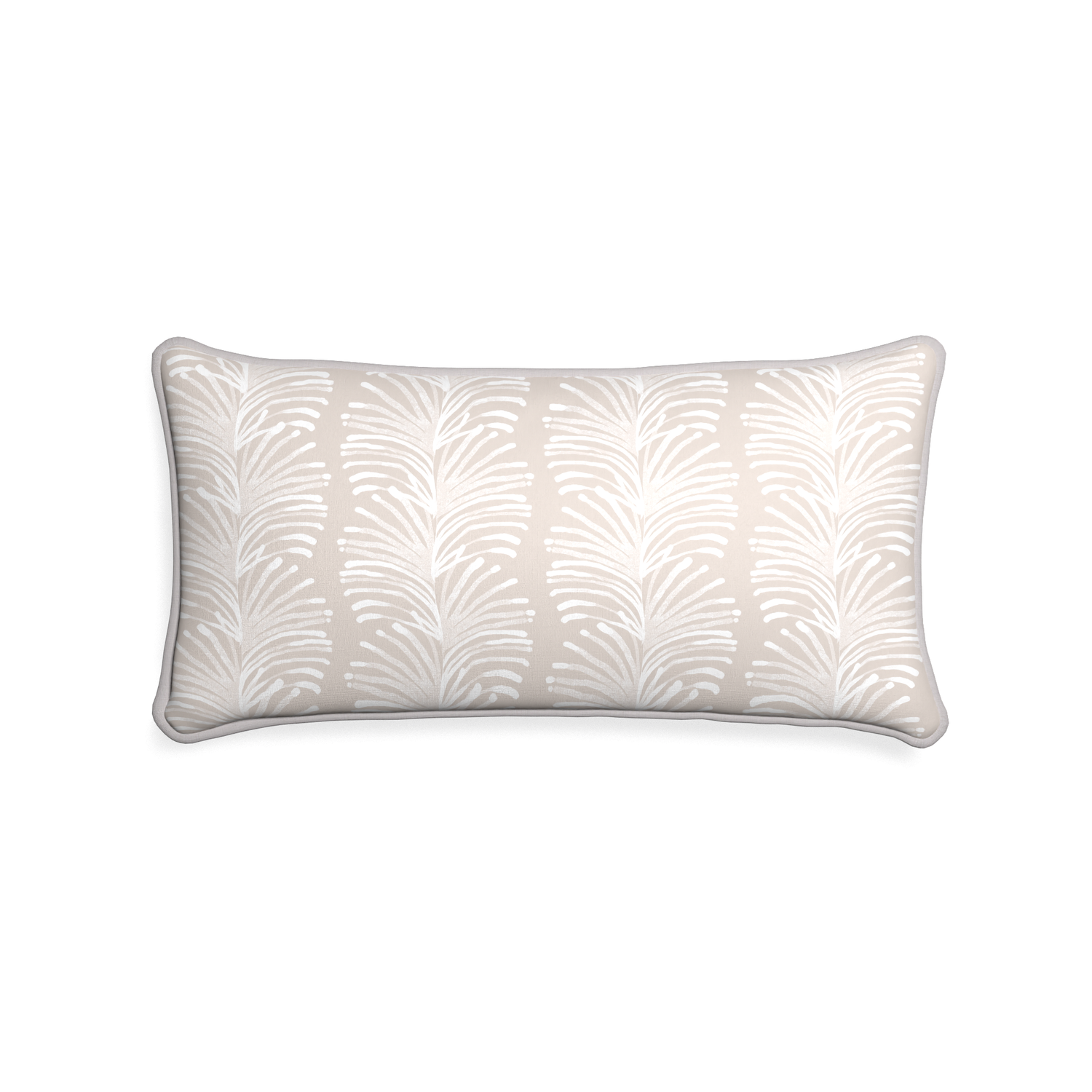 Midi-lumbar emma sand custom sand colored botanical stripepillow with pebble piping on white background