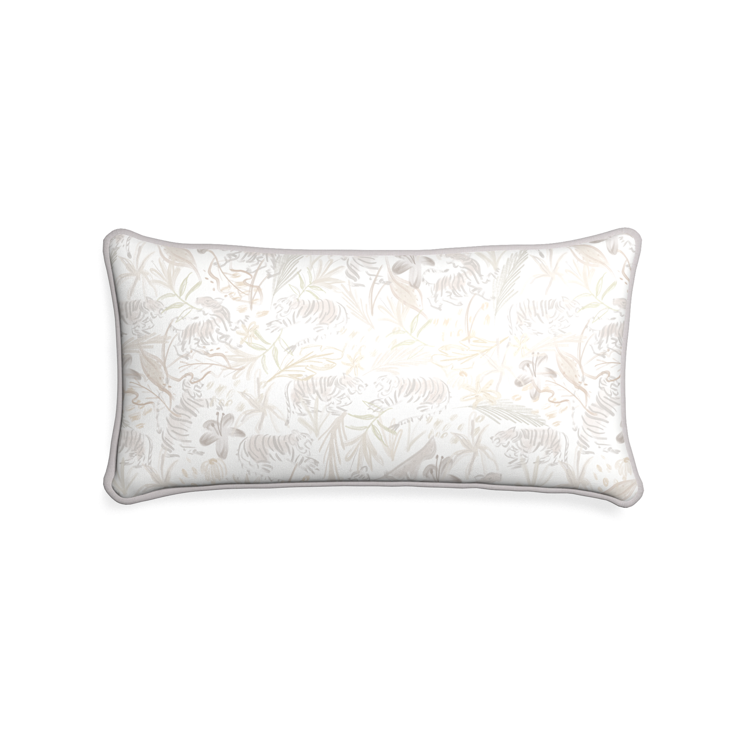 Midi-lumbar frida sand custom beige chinoiserie tigerpillow with pebble piping on white background