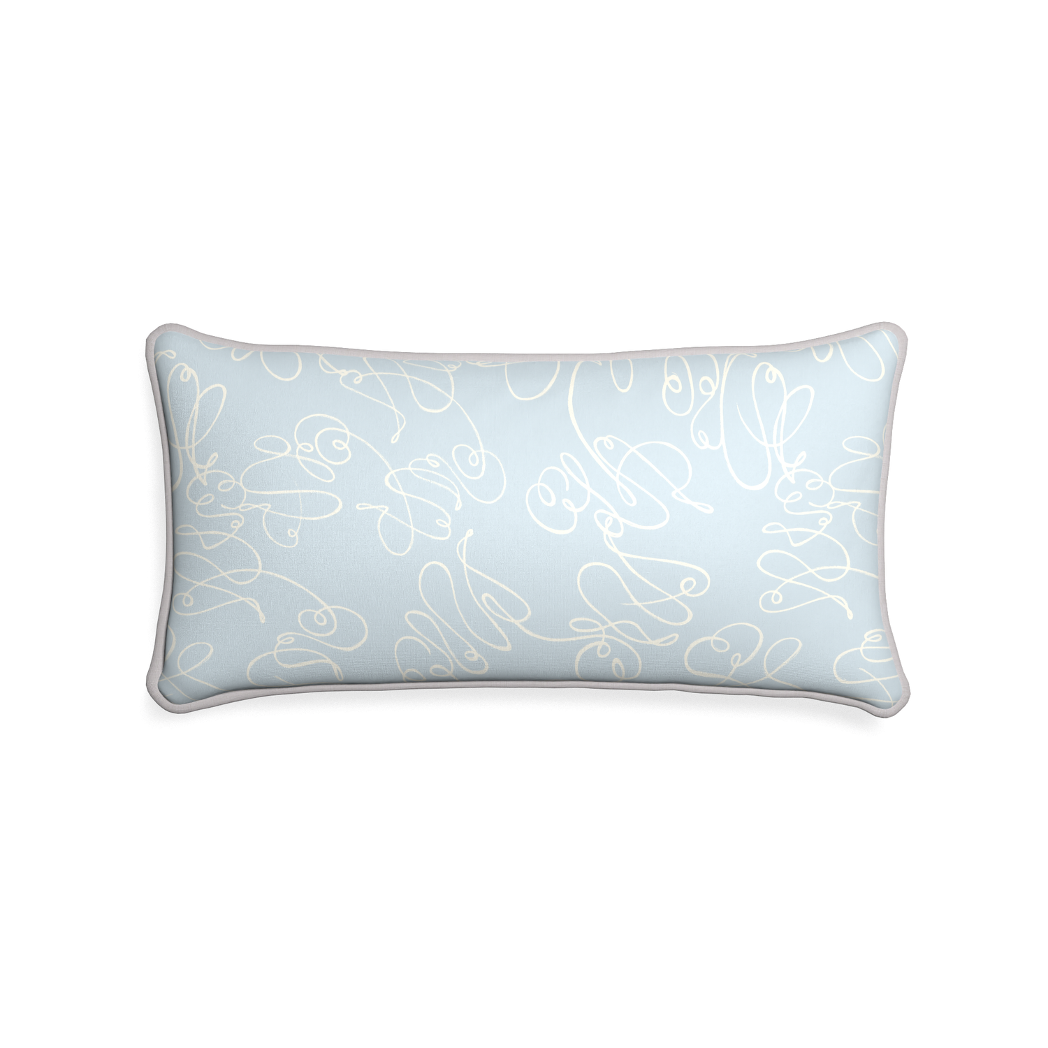Midi-lumbar mirabella custom powder blue abstractpillow with pebble piping on white background