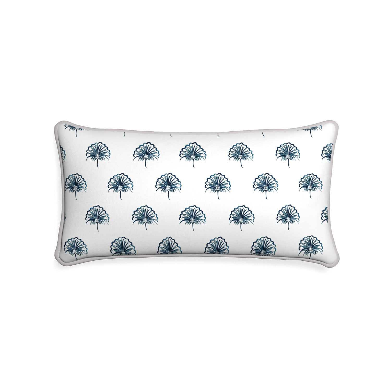 Midi-lumbar penelope midnight custom floral navypillow with pebble piping on white background