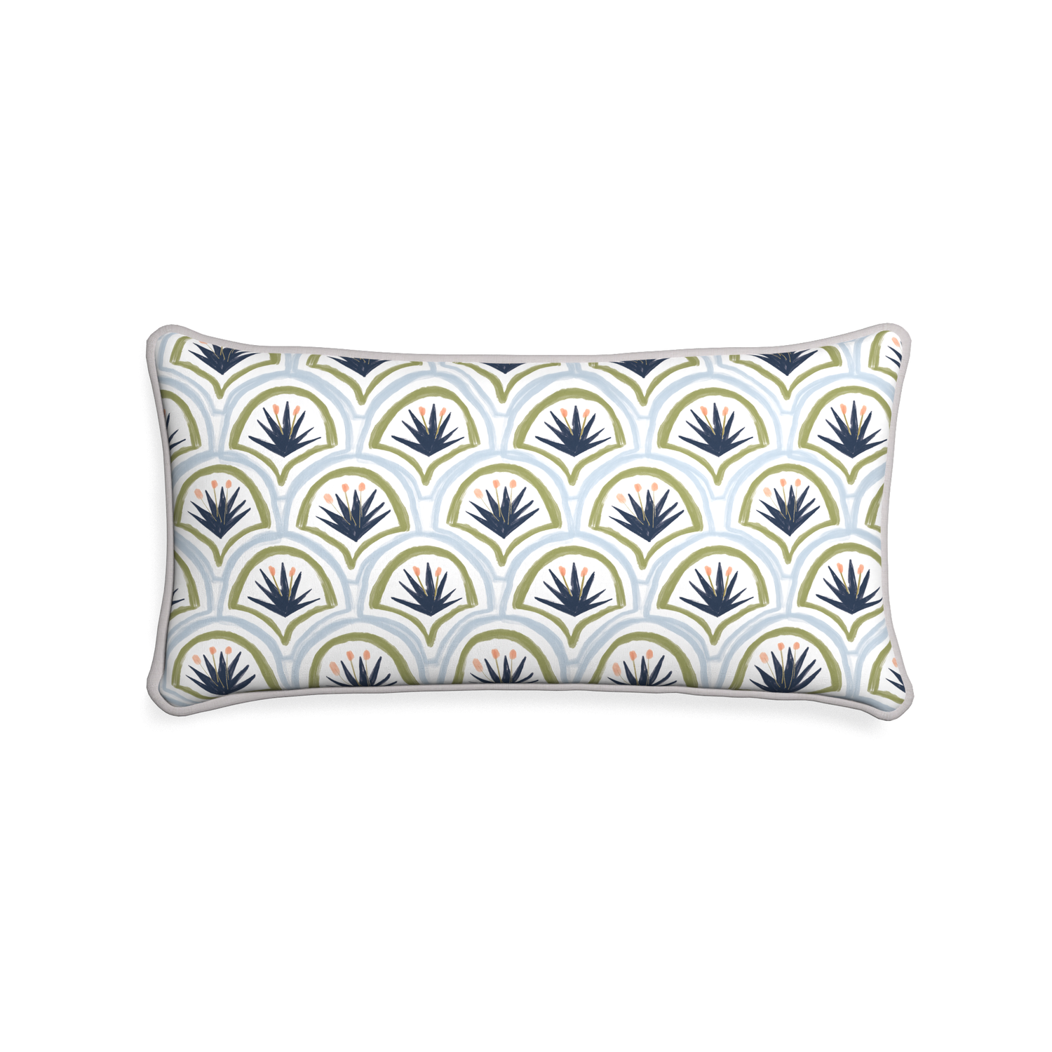 Midi-lumbar thatcher midnight custom art deco palm patternpillow with pebble piping on white background