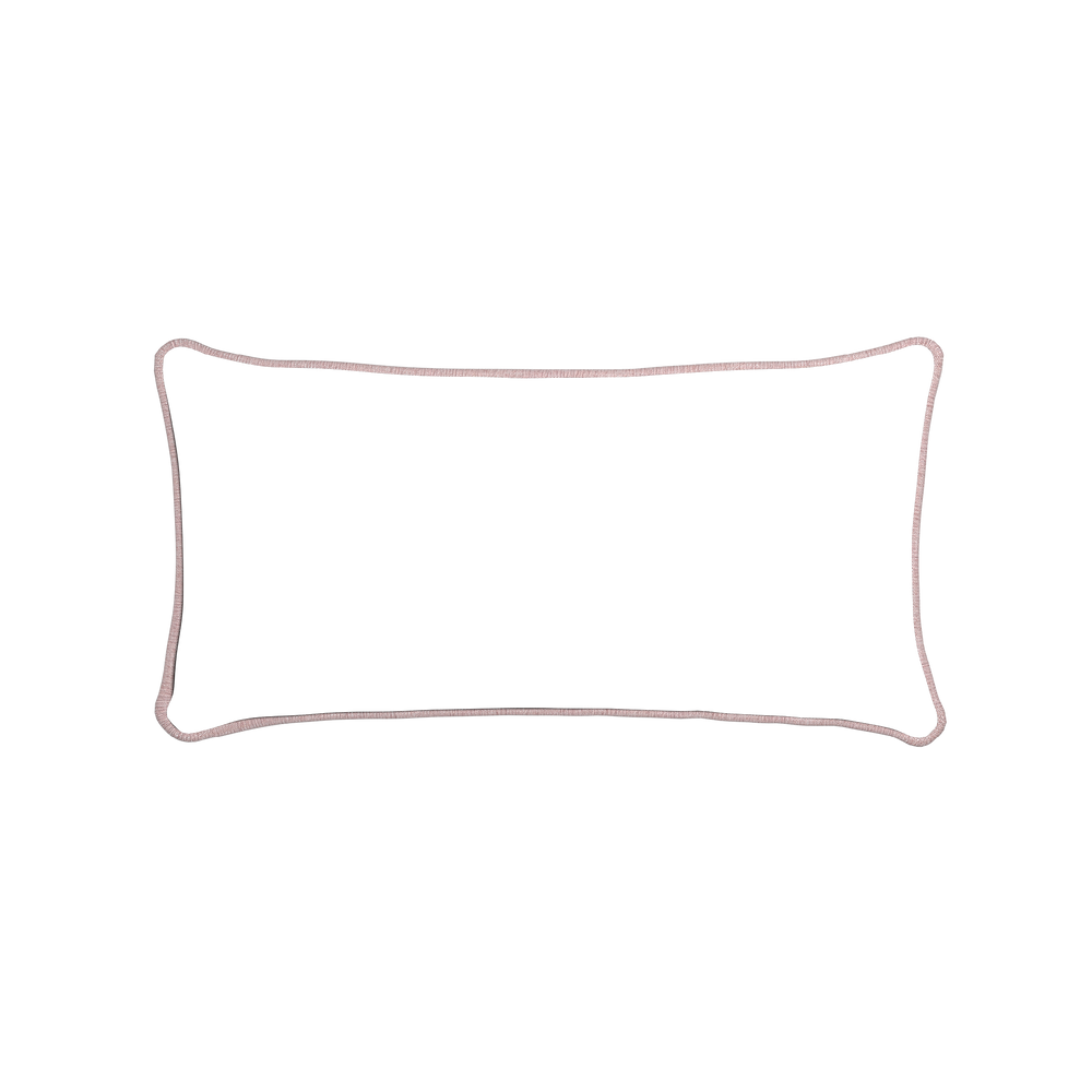 Midi-lumbar margot mist custom pillow with dahlia piping on white background