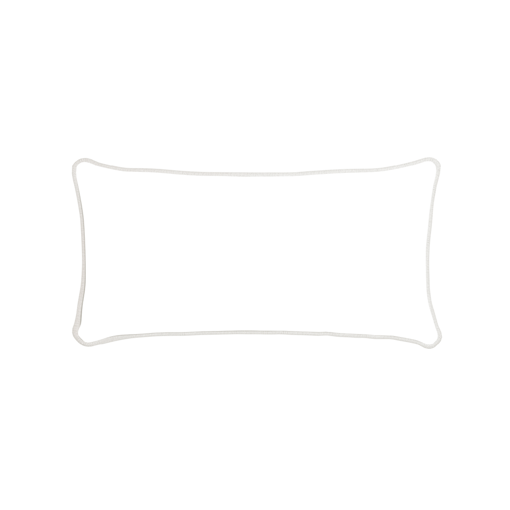 Midi-lumbar beatrice custom embroidered wavepillow with ivory piping on white background