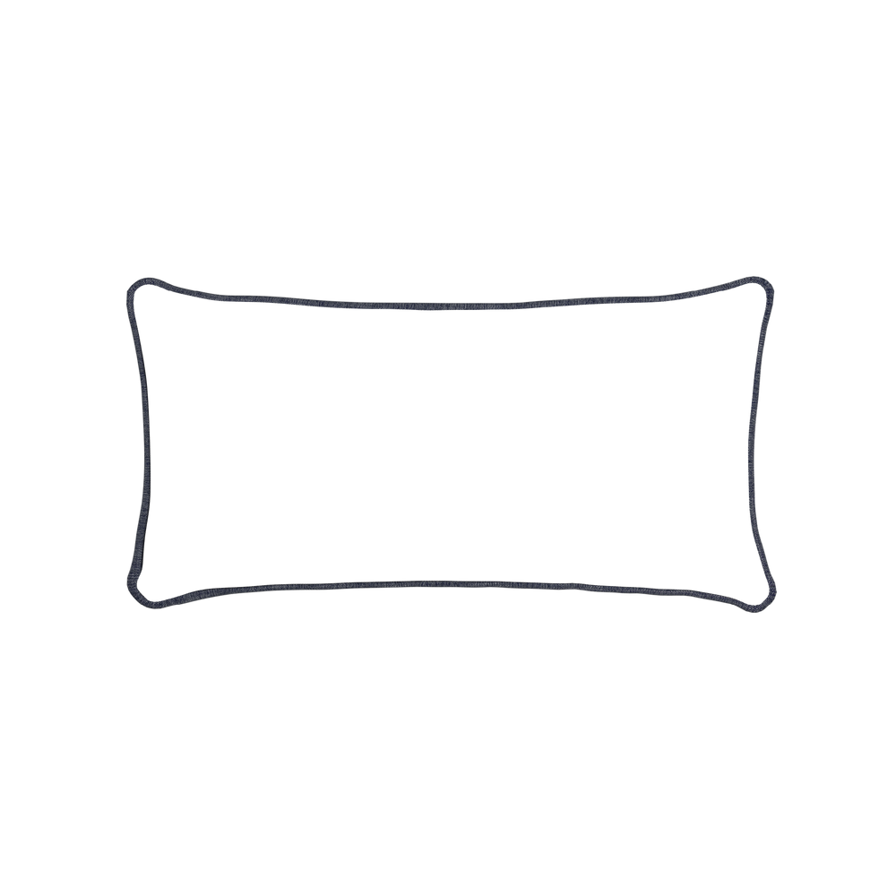 Midi-lumbar beatrice custom embroidered wavepillow with midnight piping on white background