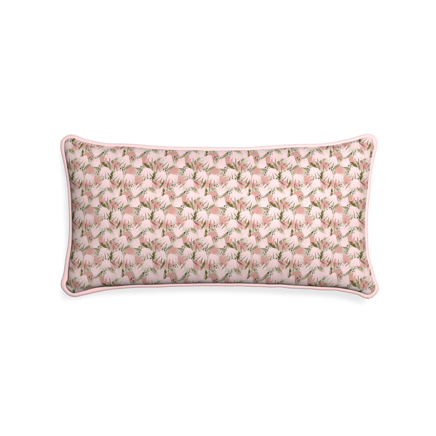 Midi-lumbar eden pink custom pink floralpillow with petal piping on white background