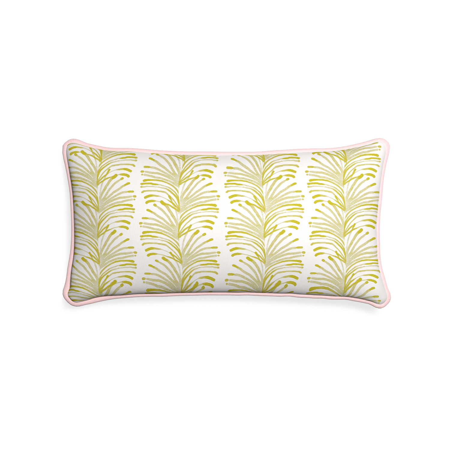Midi-lumbar emma chartreuse custom yellow stripe chartreusepillow with petal piping on white background