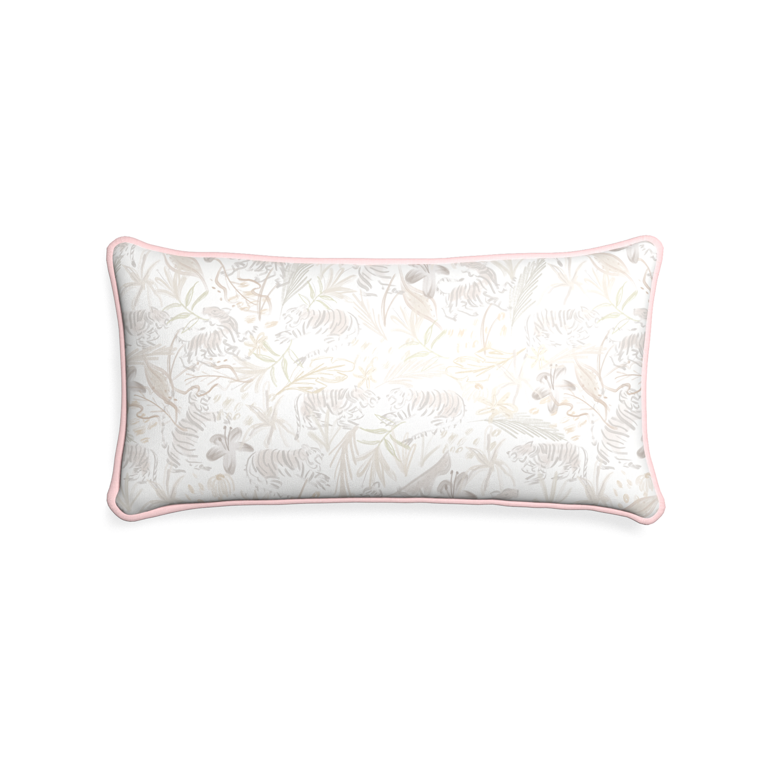 Midi-lumbar frida sand custom beige chinoiserie tigerpillow with petal piping on white background