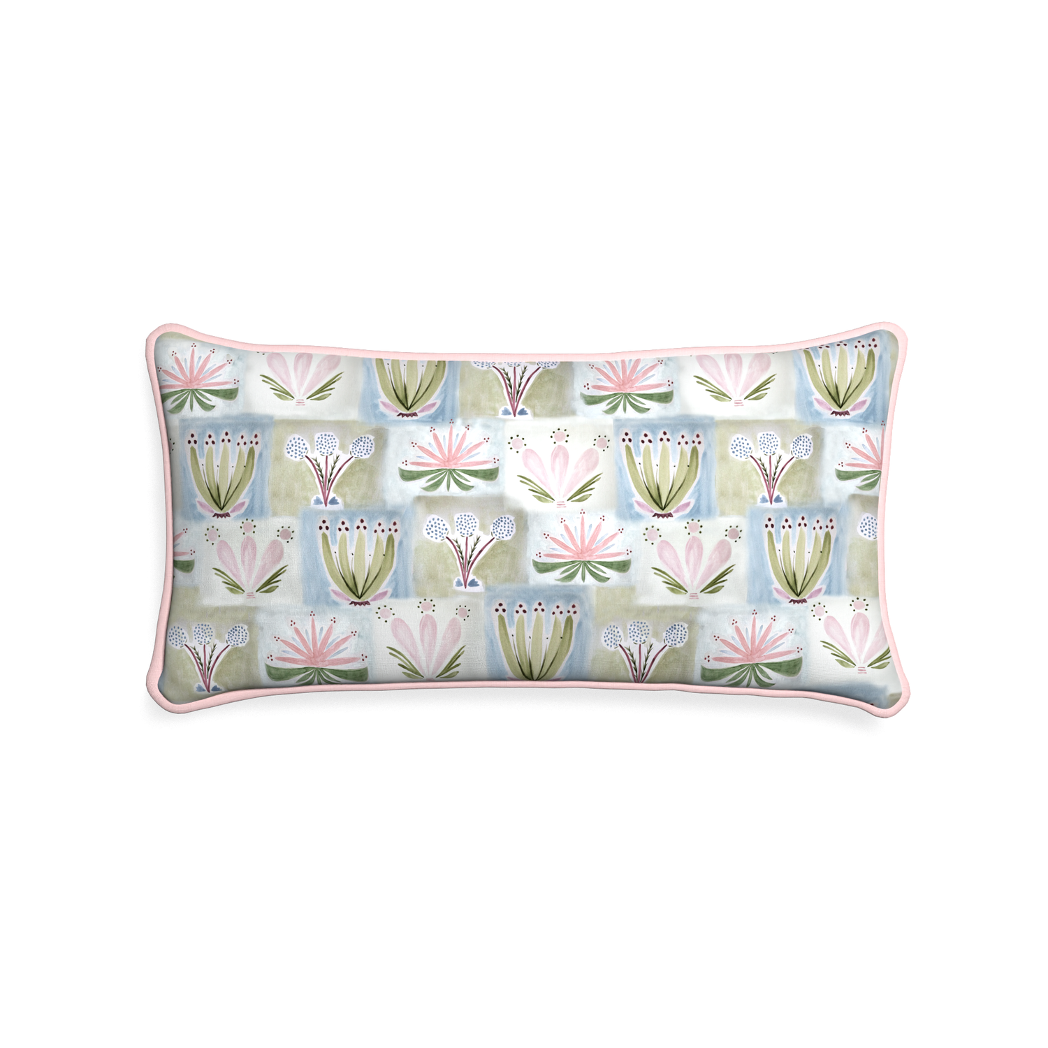 Midi-lumbar harper custom hand-painted floralpillow with petal piping on white background