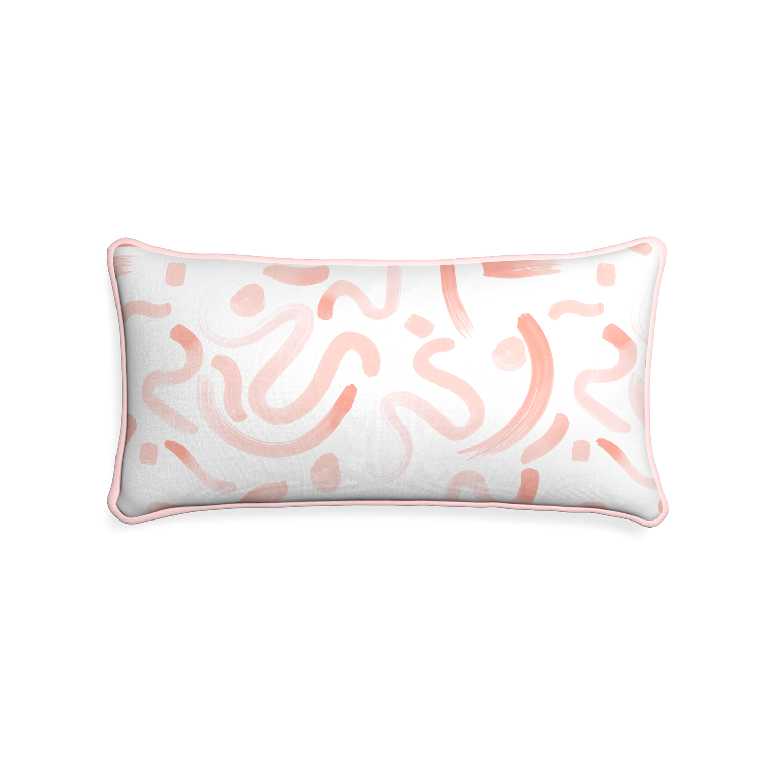 Midi-lumbar hockney pink custom pink graphicpillow with petal piping on white background
