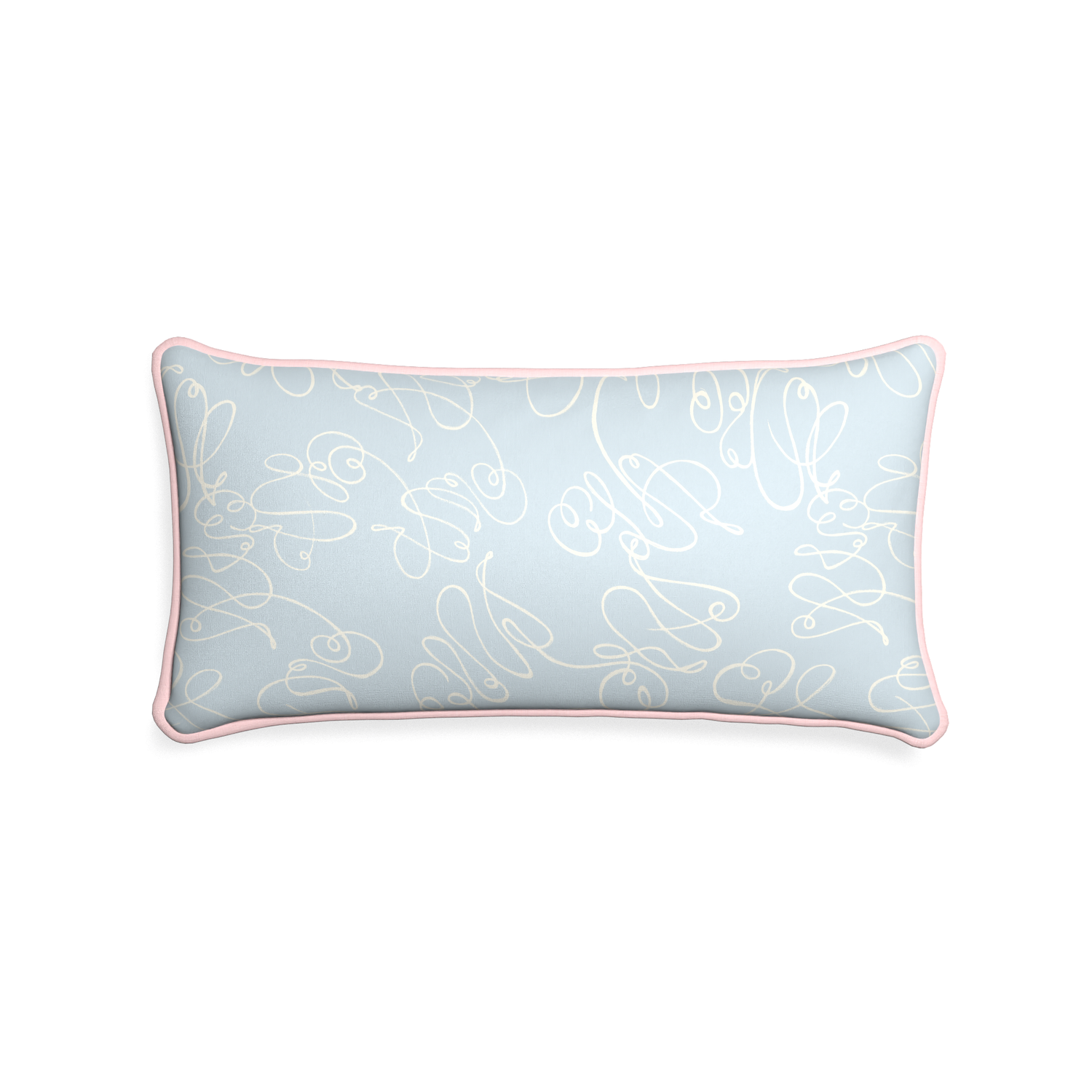 Midi-lumbar mirabella custom powder blue abstractpillow with petal piping on white background