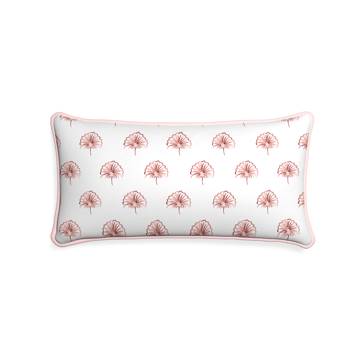 Midi-lumbar penelope rose custom floral pinkpillow with petal piping on white background