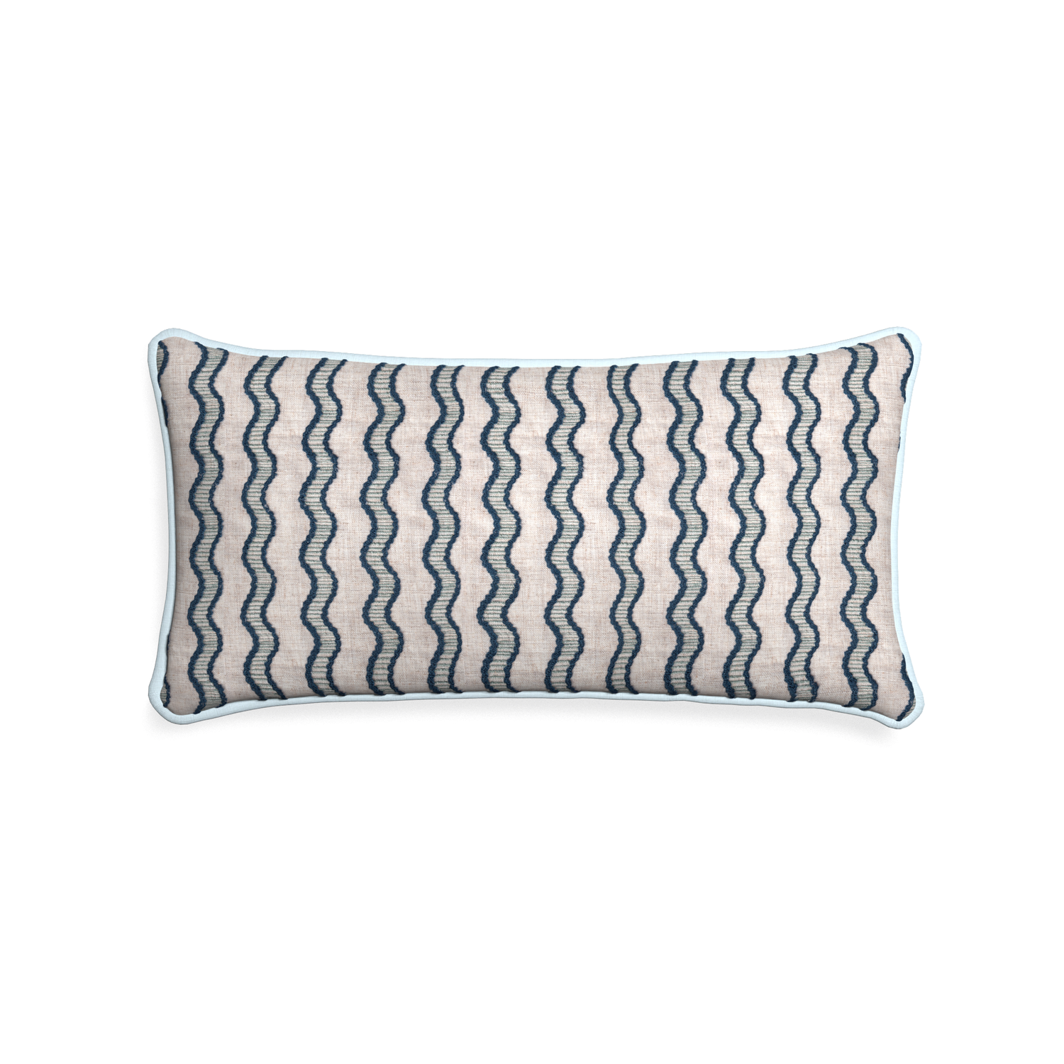 Midi-lumbar beatrice custom embroidered wavepillow with powder piping on white background