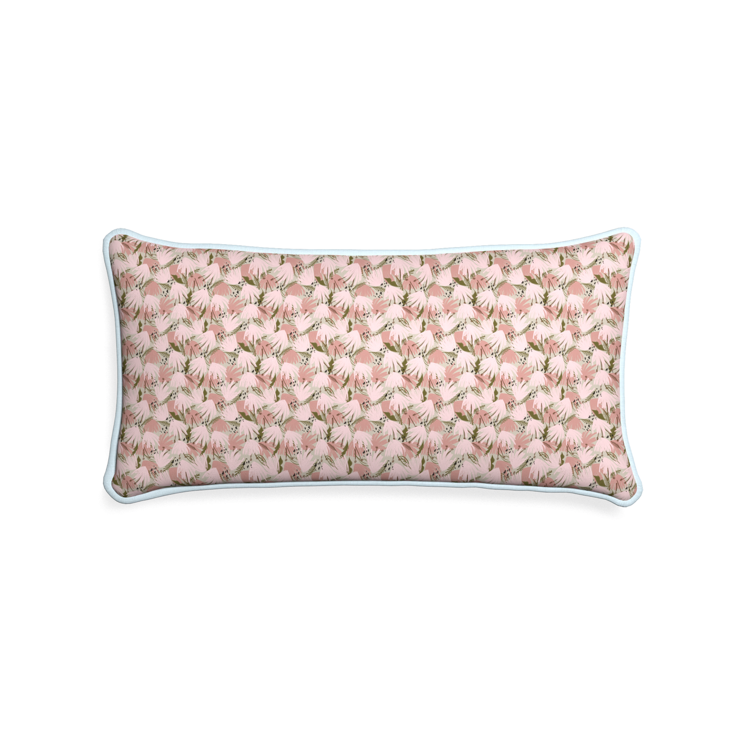 Midi-lumbar eden pink custom pink floralpillow with powder piping on white background