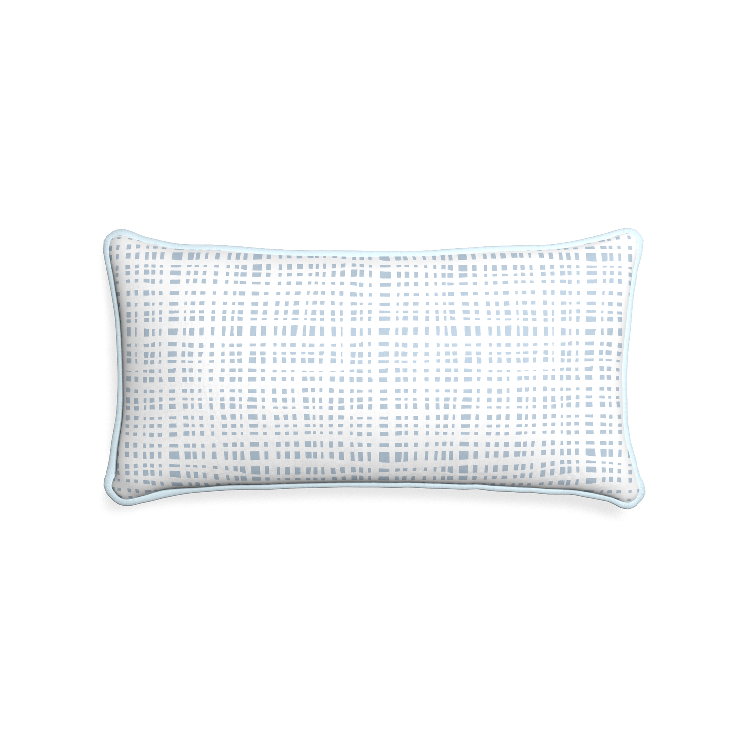 Midi-lumbar ginger custom plaid sky bluepillow with powder piping on white background