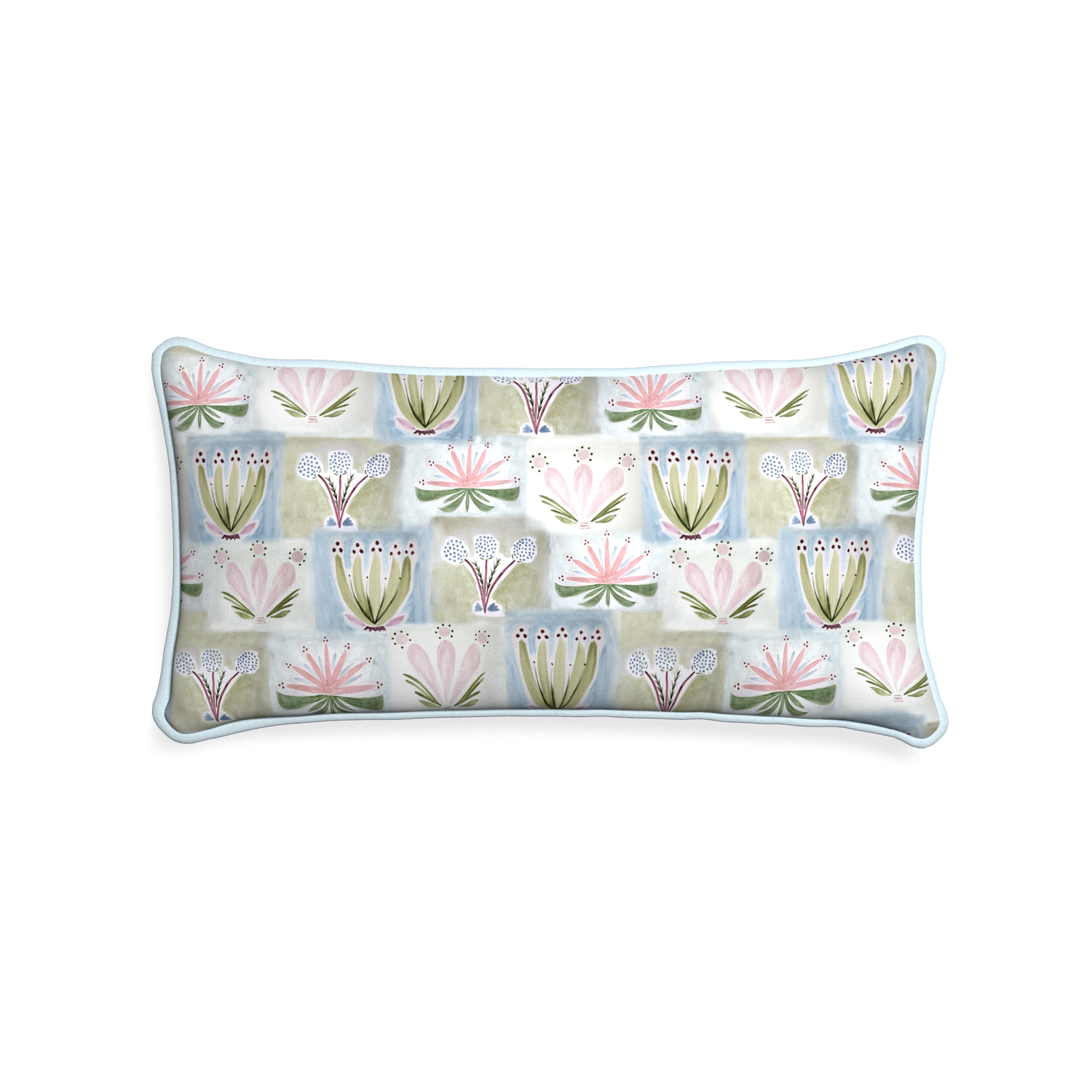 Midi-lumbar harper custom hand-painted floralpillow with powder piping on white background