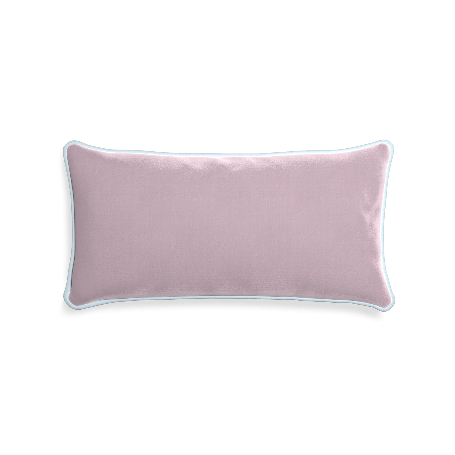 Midi-lumbar lilac velvet custom lilacpillow with powder piping on white background