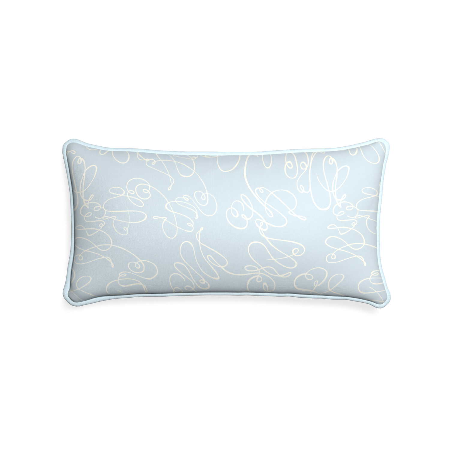 Midi-lumbar mirabella custom powder blue abstractpillow with powder piping on white background