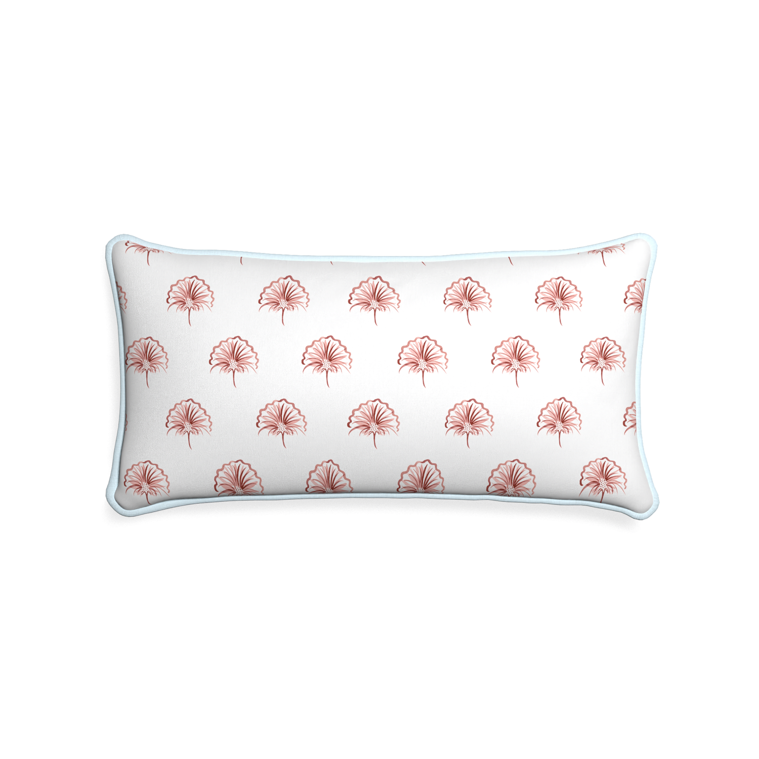 Midi-lumbar penelope rose custom floral pinkpillow with powder piping on white background