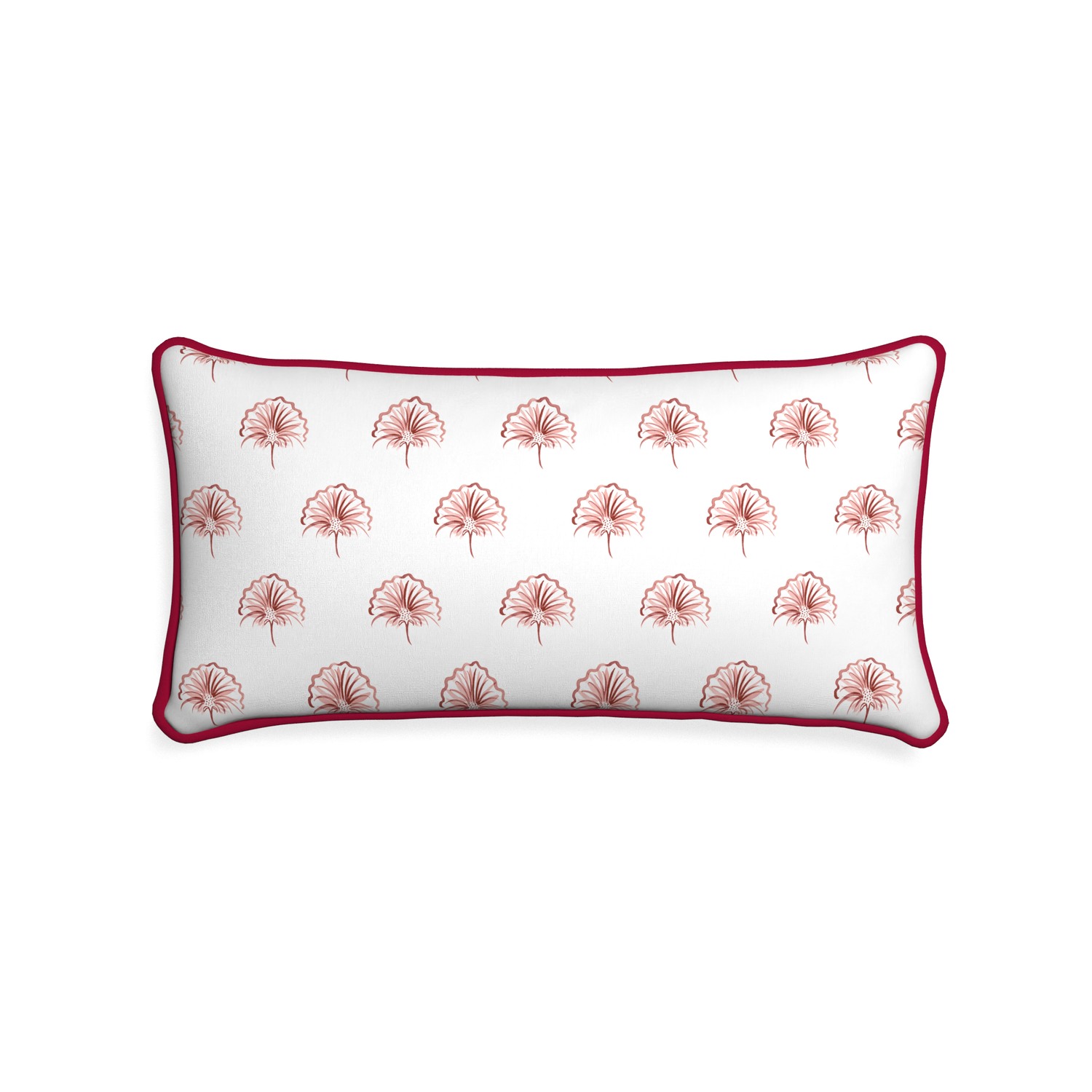 Midi-lumbar penelope rose custom floral pinkpillow with raspberry piping on white background