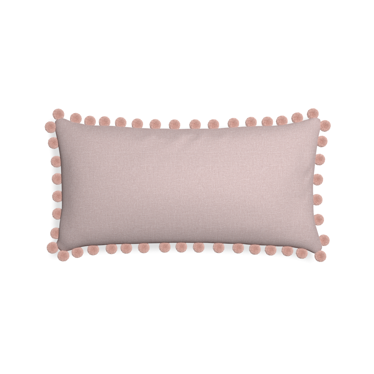 Midi-lumbar orchid custom mauve pinkpillow with rose pom pom on white background