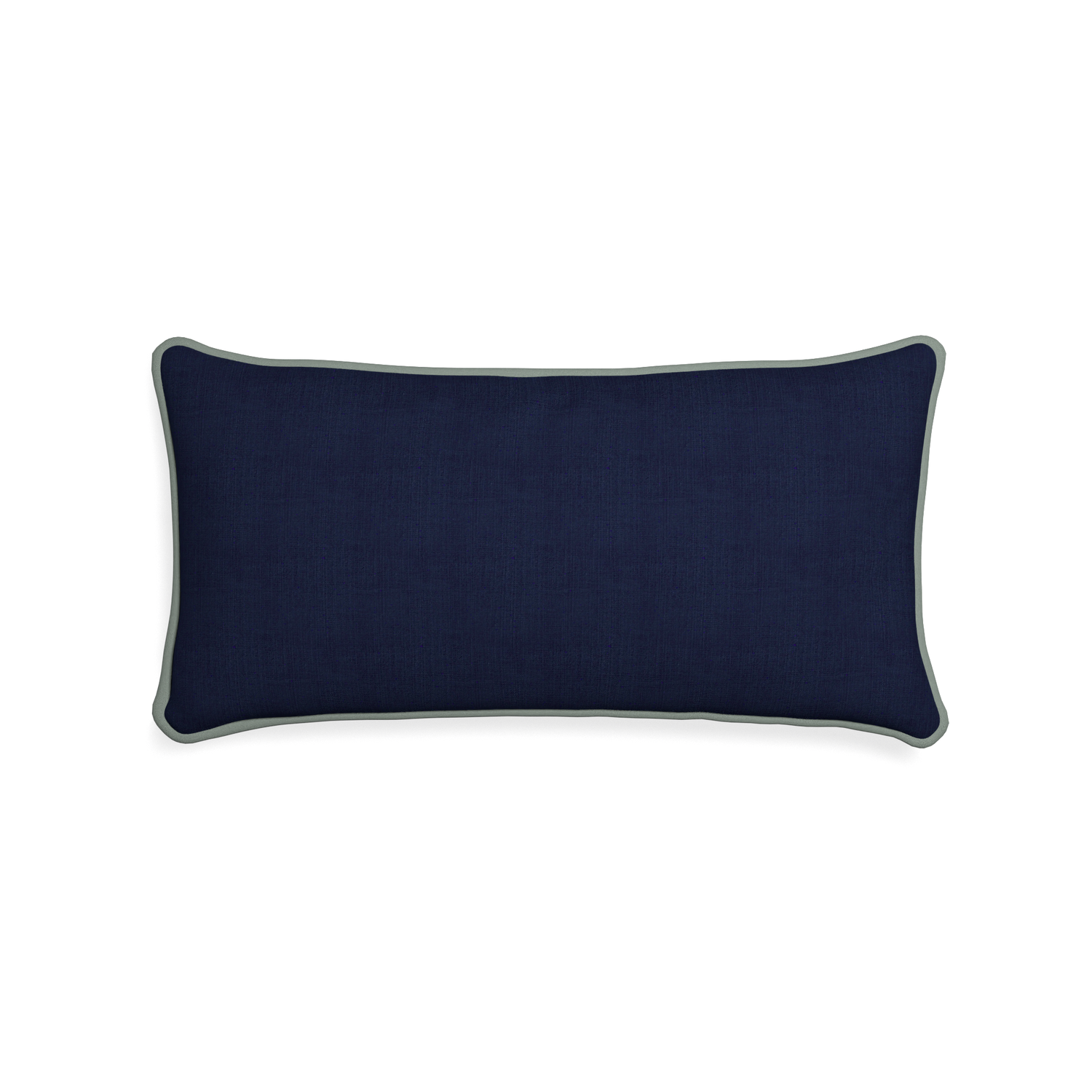 Midi-lumbar midnight custom navy bluepillow with sage piping on white background