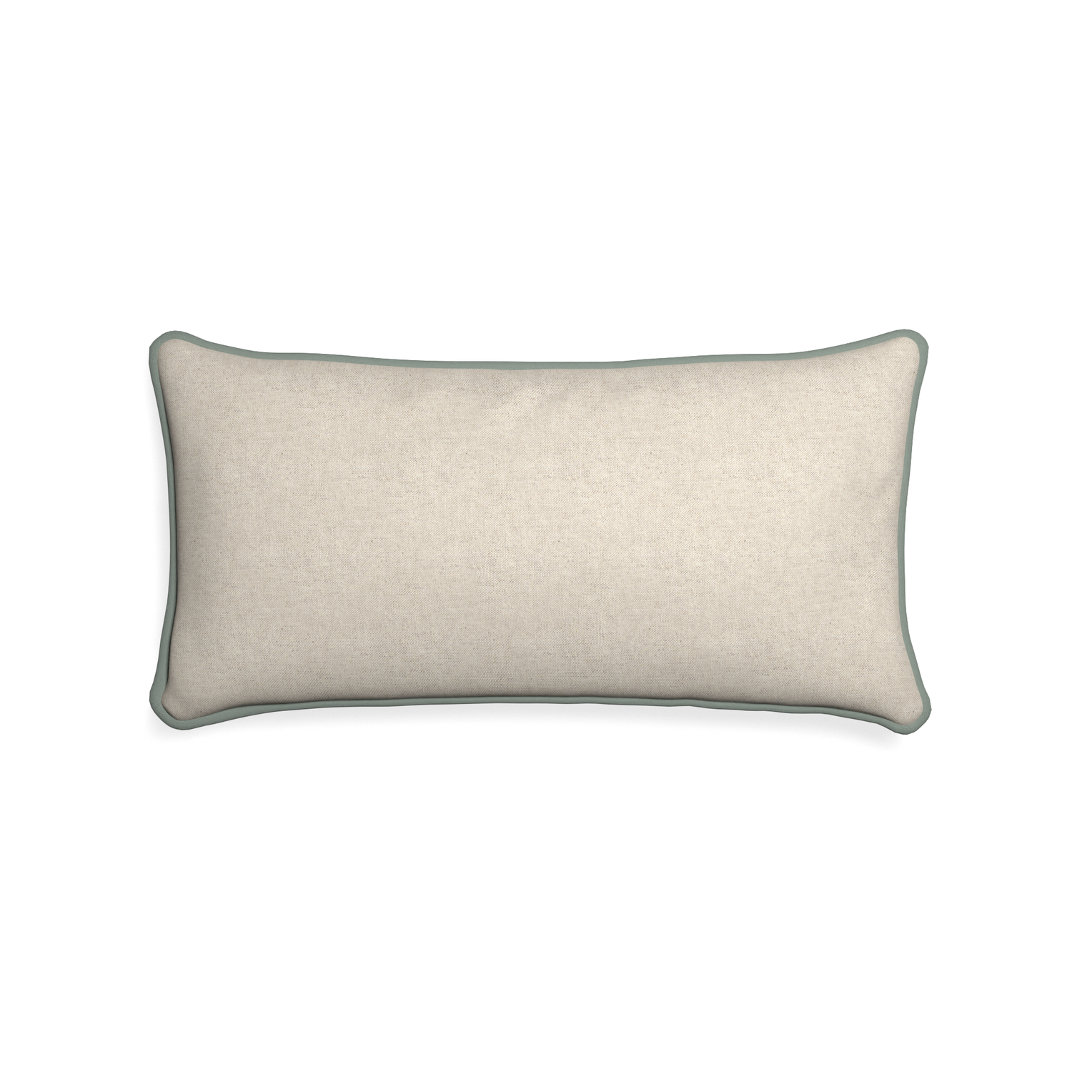 Midi-lumbar oat custom light brownpillow with sage piping on white background
