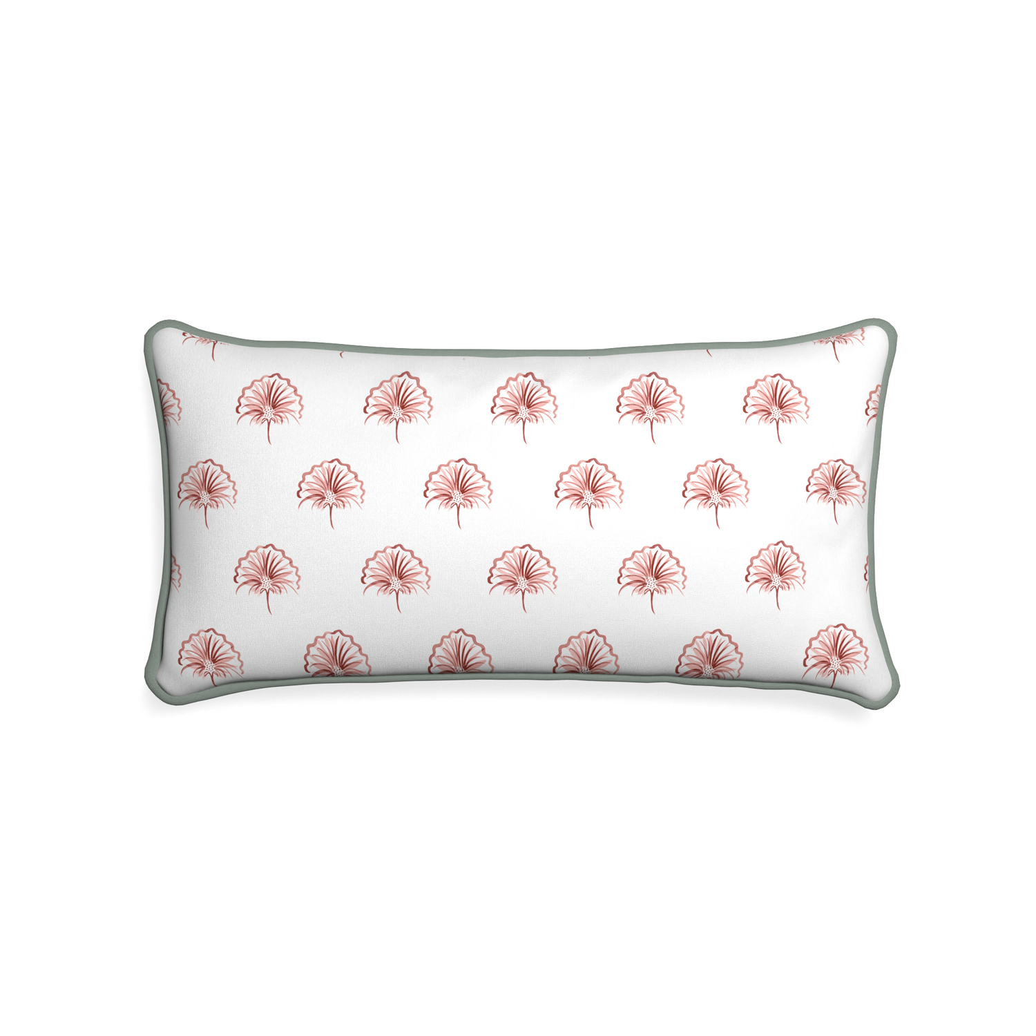 Midi-lumbar penelope rose custom floral pinkpillow with sage piping on white background