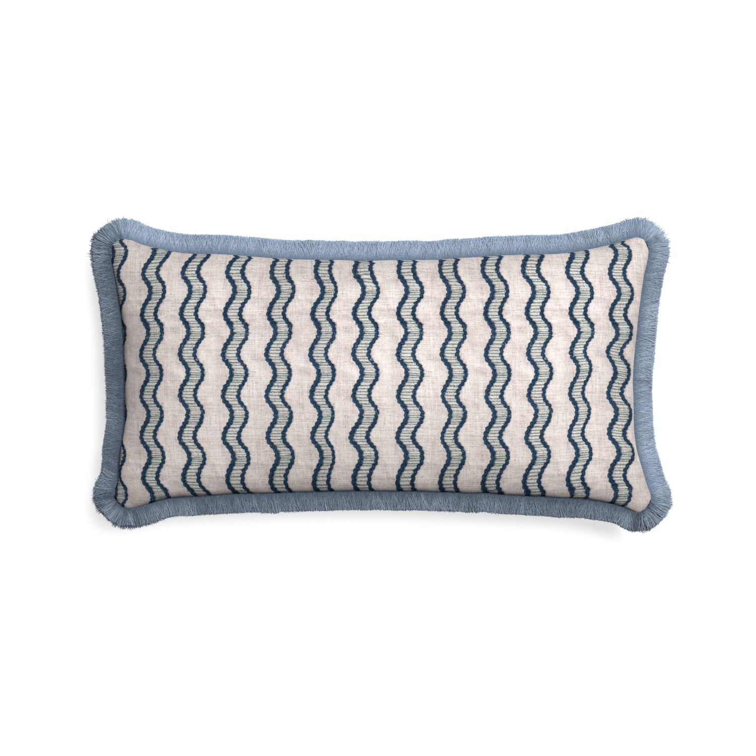 Midi-lumbar beatrice custom embroidered wavepillow with sky fringe on white background