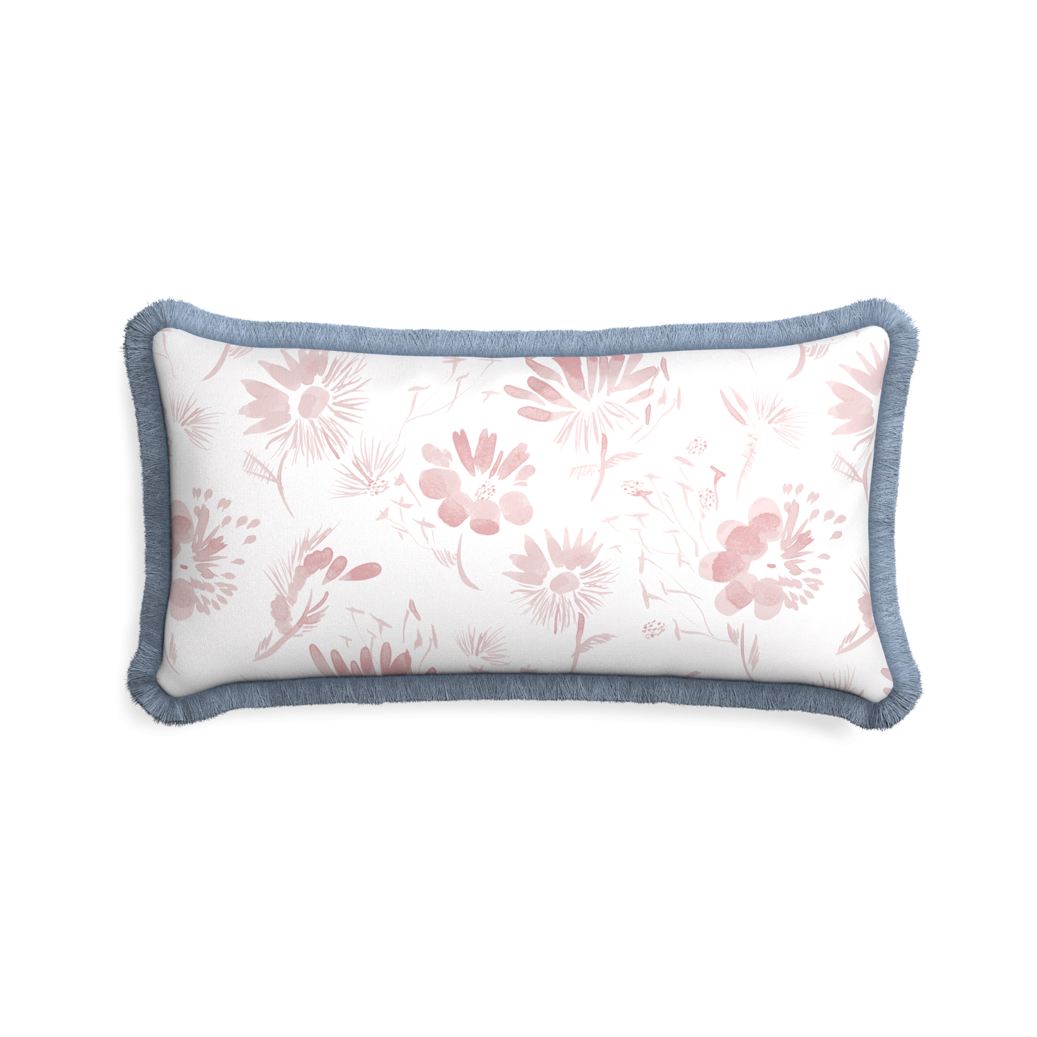 Midi-lumbar blake custom pink floralpillow with sky fringe on white background