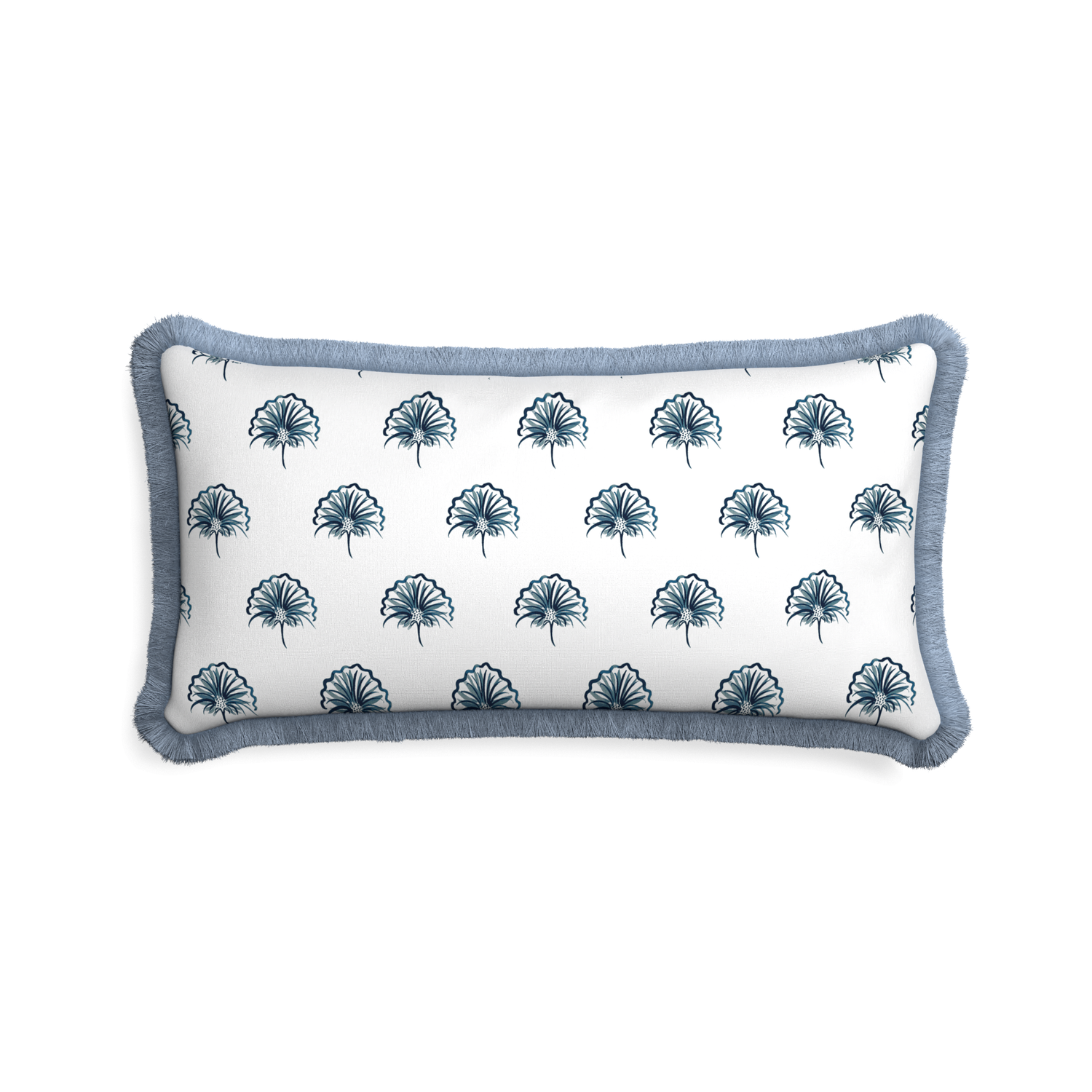 Midi-lumbar penelope midnight custom floral navypillow with sky fringe on white background