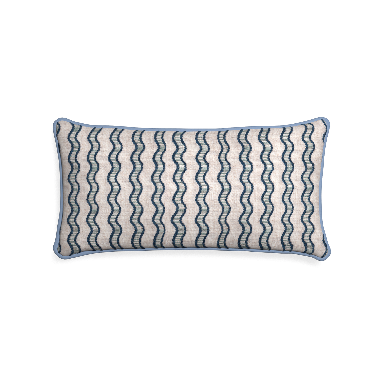 Midi-lumbar beatrice custom embroidered wavepillow with sky piping on white background