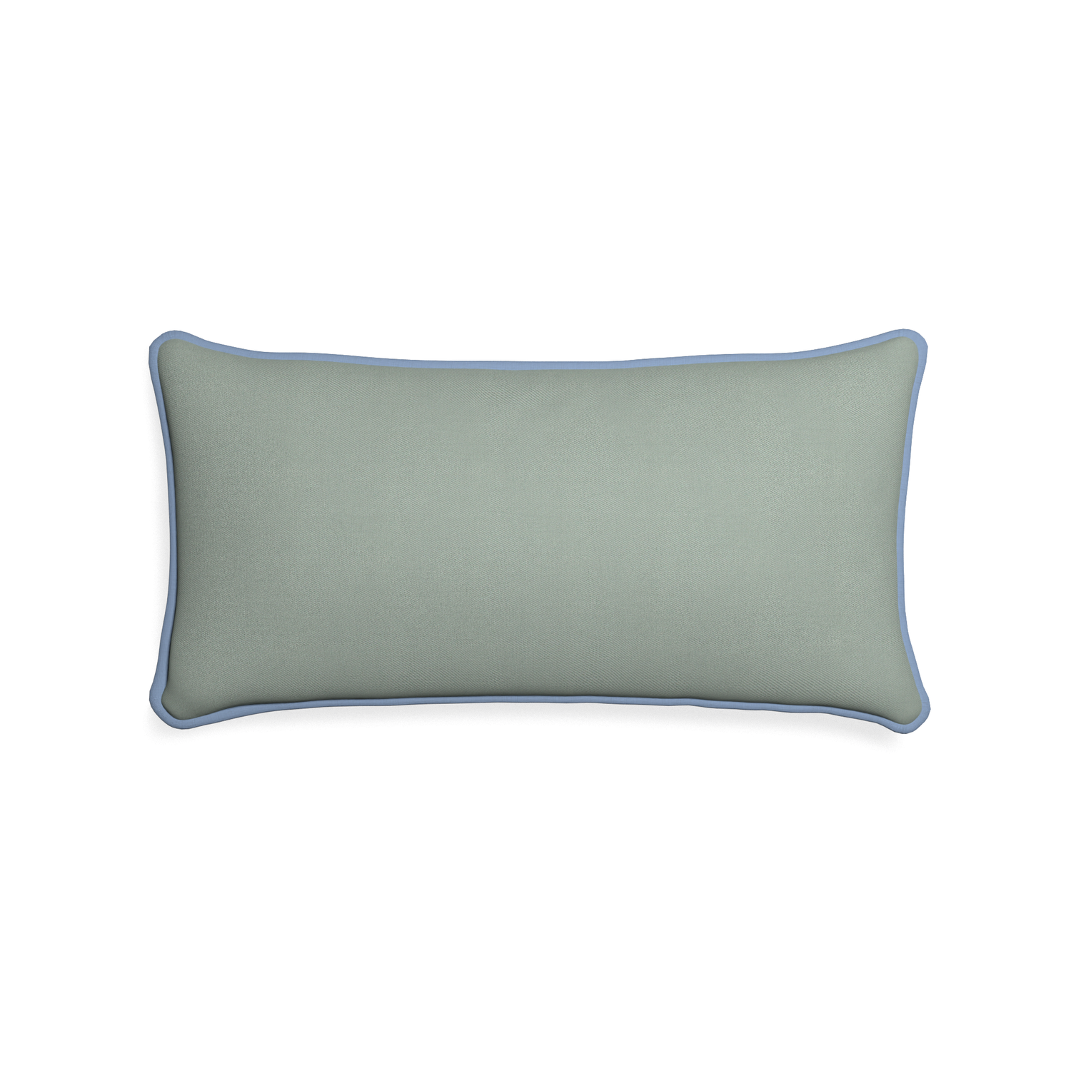Midi-lumbar sage custom sage green cottonpillow with sky piping on white background