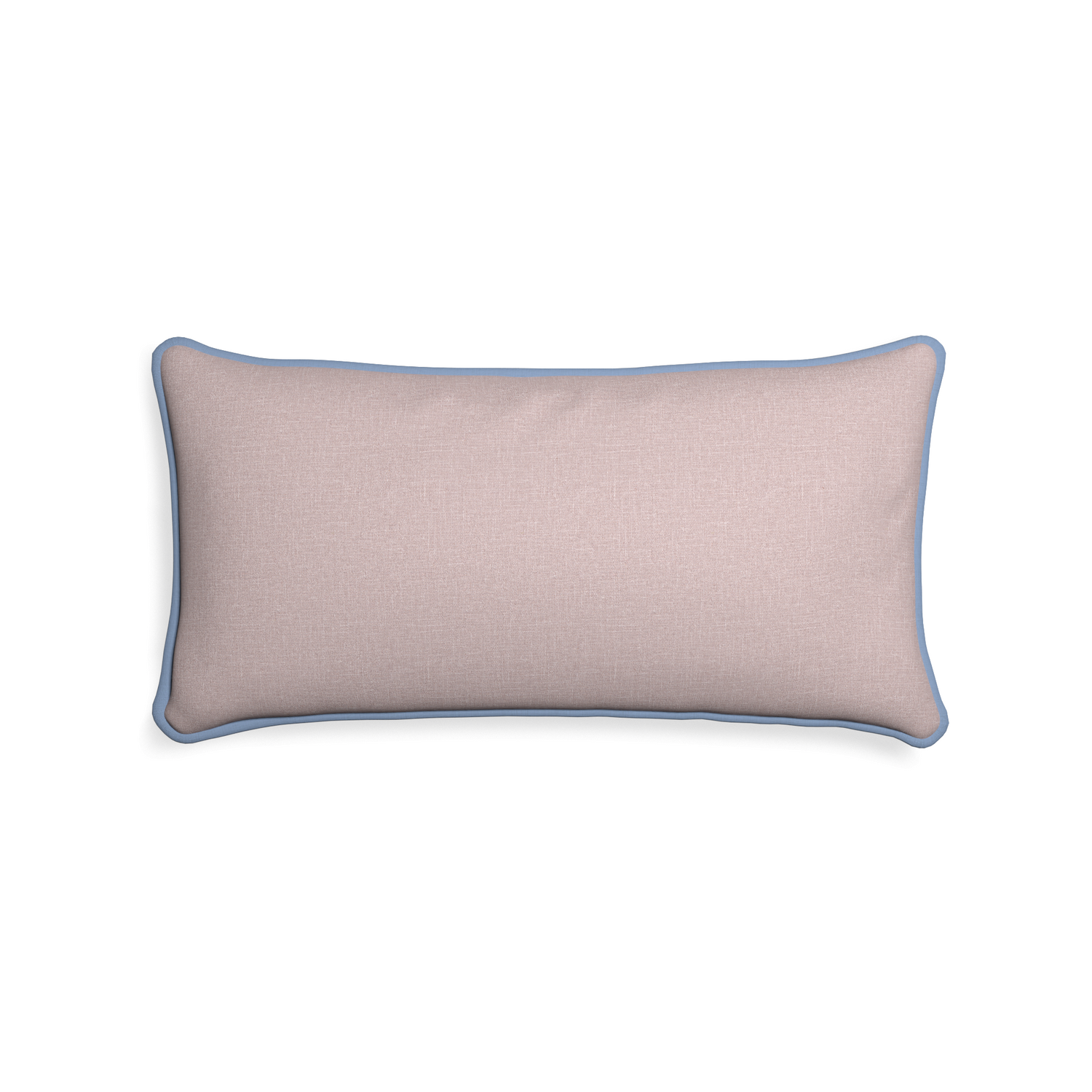 Midi-lumbar orchid custom mauve pinkpillow with sky piping on white background