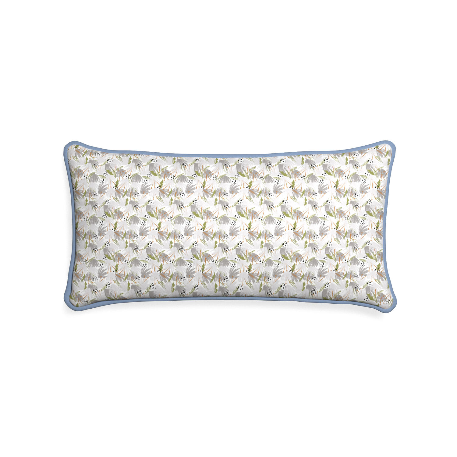 Midi-lumbar eden grey custom grey floralpillow with sky piping on white background