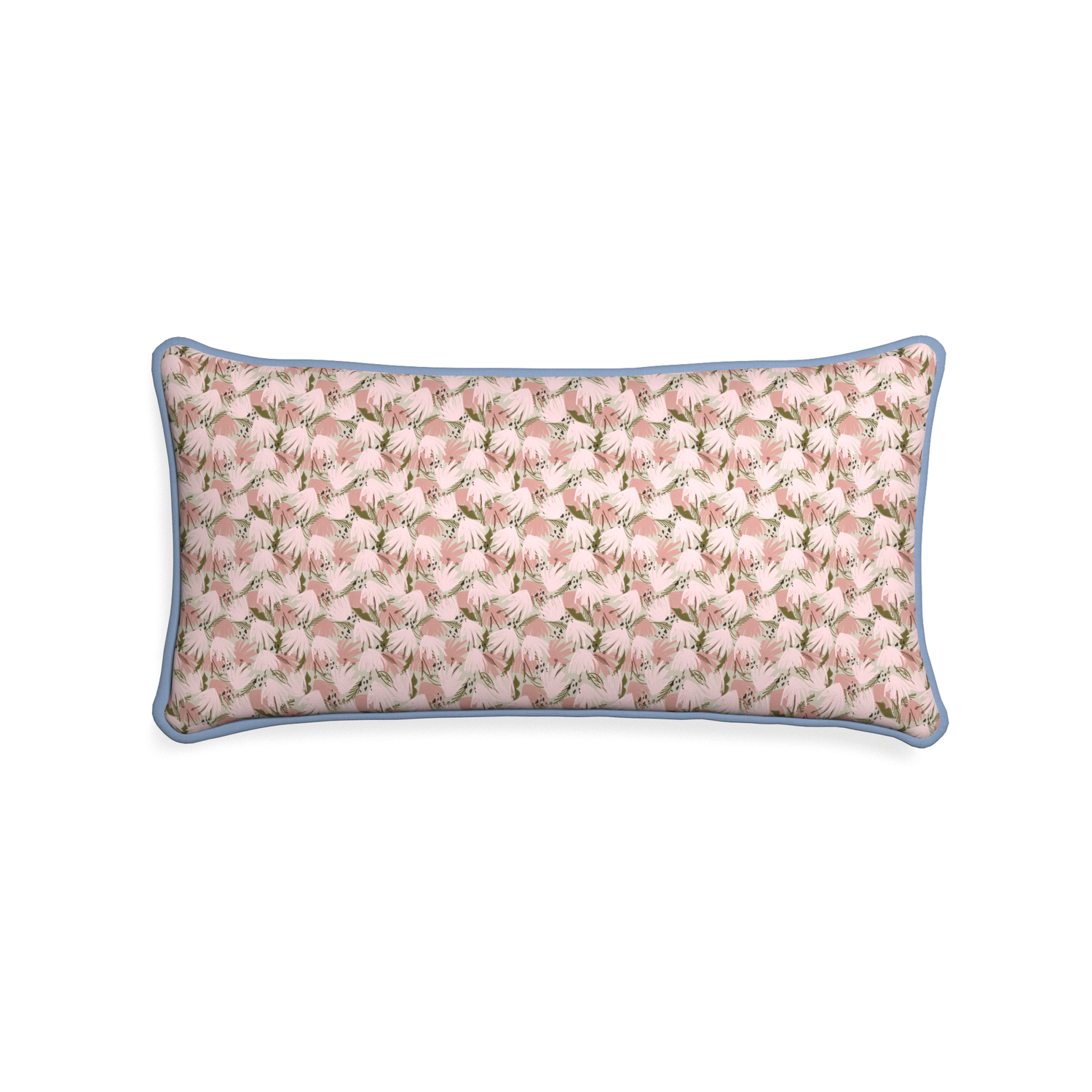 Midi-lumbar eden pink custom pink floralpillow with sky piping on white background