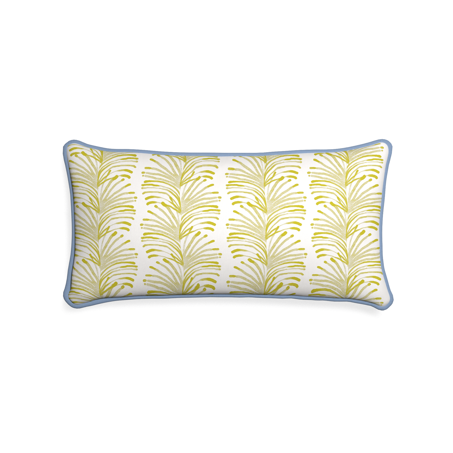 Midi-lumbar emma chartreuse custom yellow stripe chartreusepillow with sky piping on white background