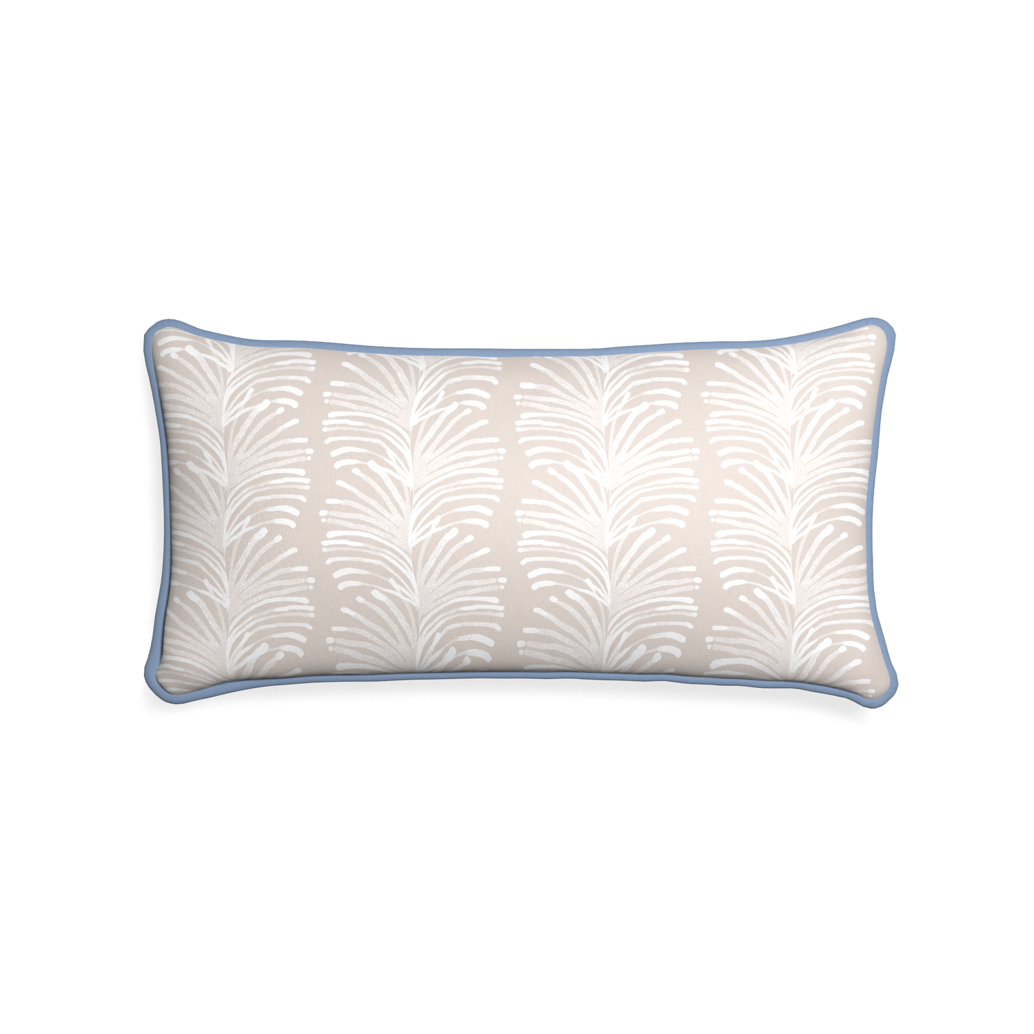 Midi-lumbar emma sand custom sand colored botanical stripepillow with sky piping on white background