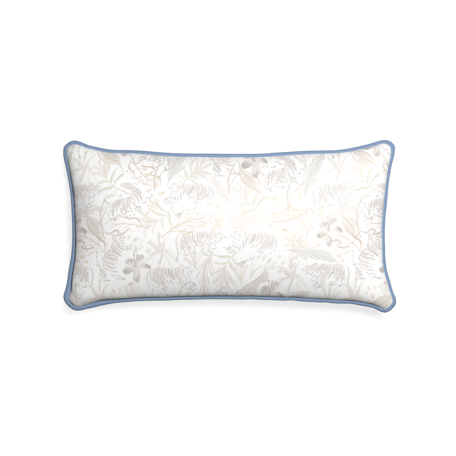 Midi-lumbar frida sand custom beige chinoiserie tigerpillow with sky piping on white background