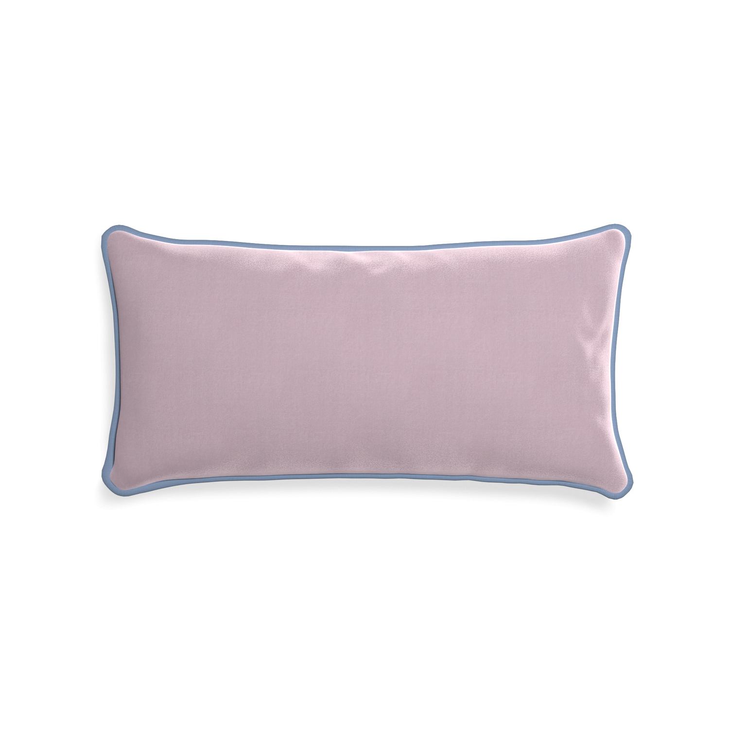 Midi-lumbar lilac velvet custom lilacpillow with sky piping on white background