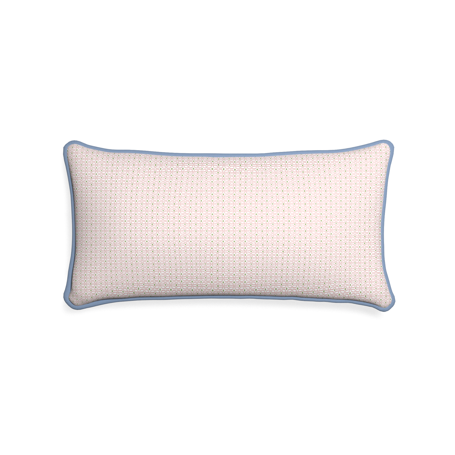 Midi-lumbar loomi pink custom pink geometricpillow with sky piping on white background