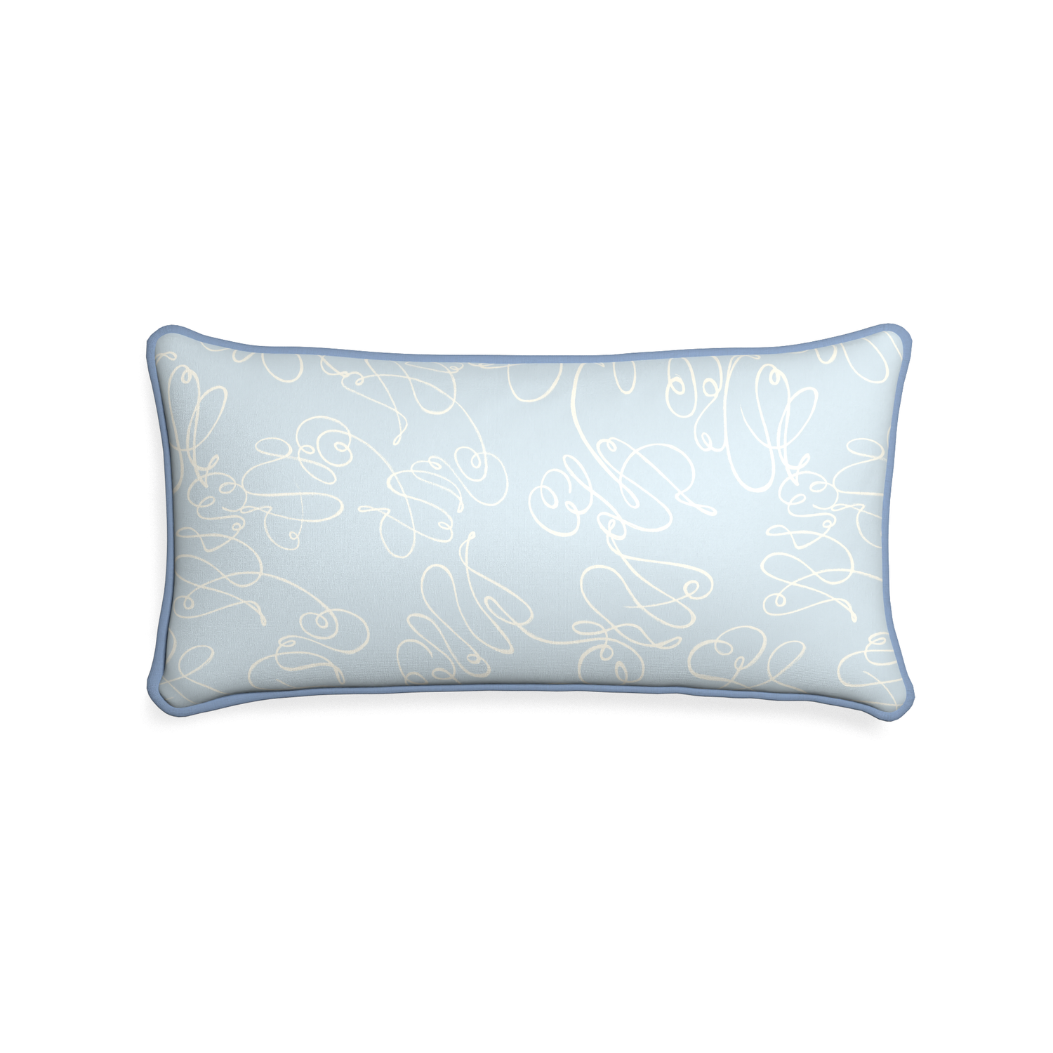 Midi-lumbar mirabella custom powder blue abstractpillow with sky piping on white background