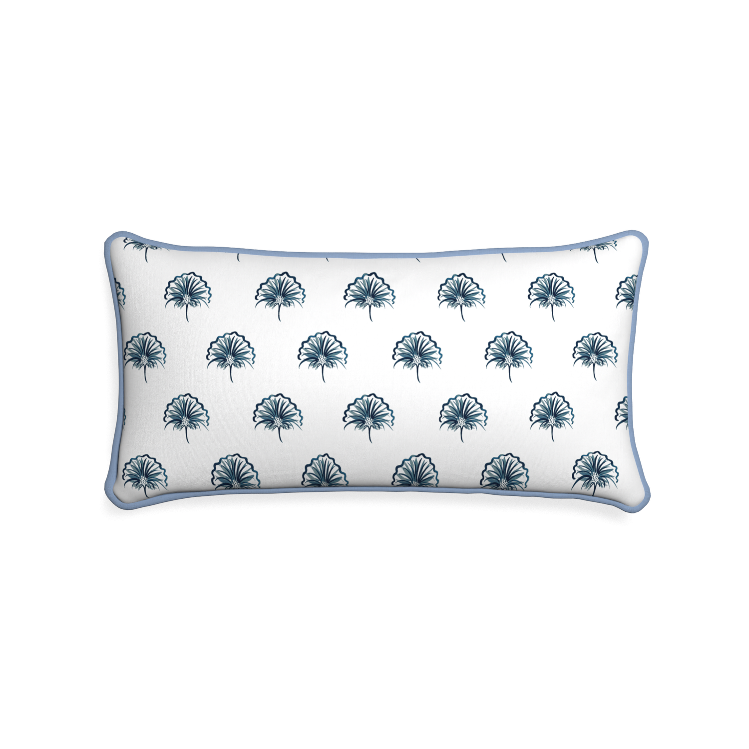 Midi-lumbar penelope midnight custom floral navypillow with sky piping on white background