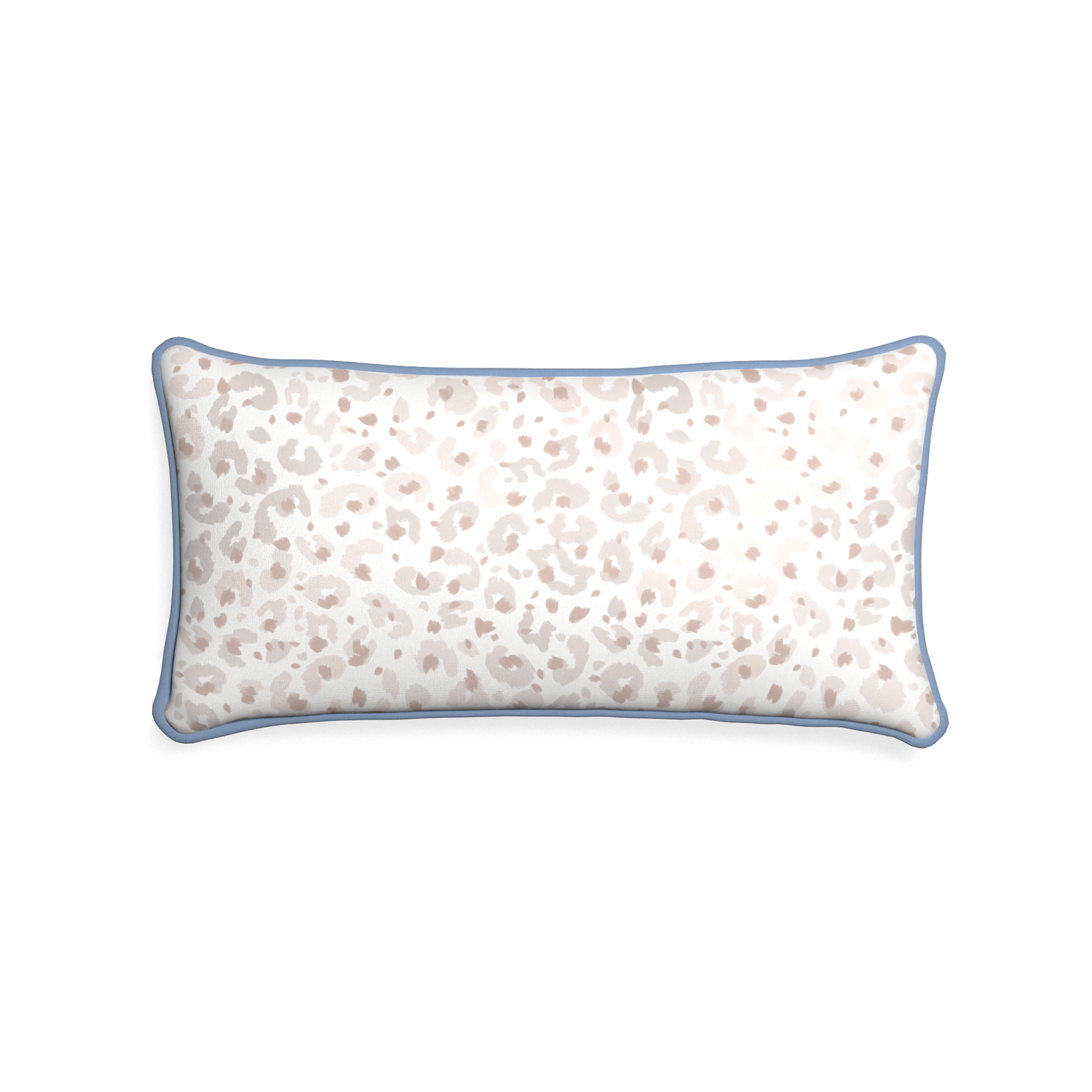 Midi-lumbar rosie custom beige animal printpillow with sky piping on white background