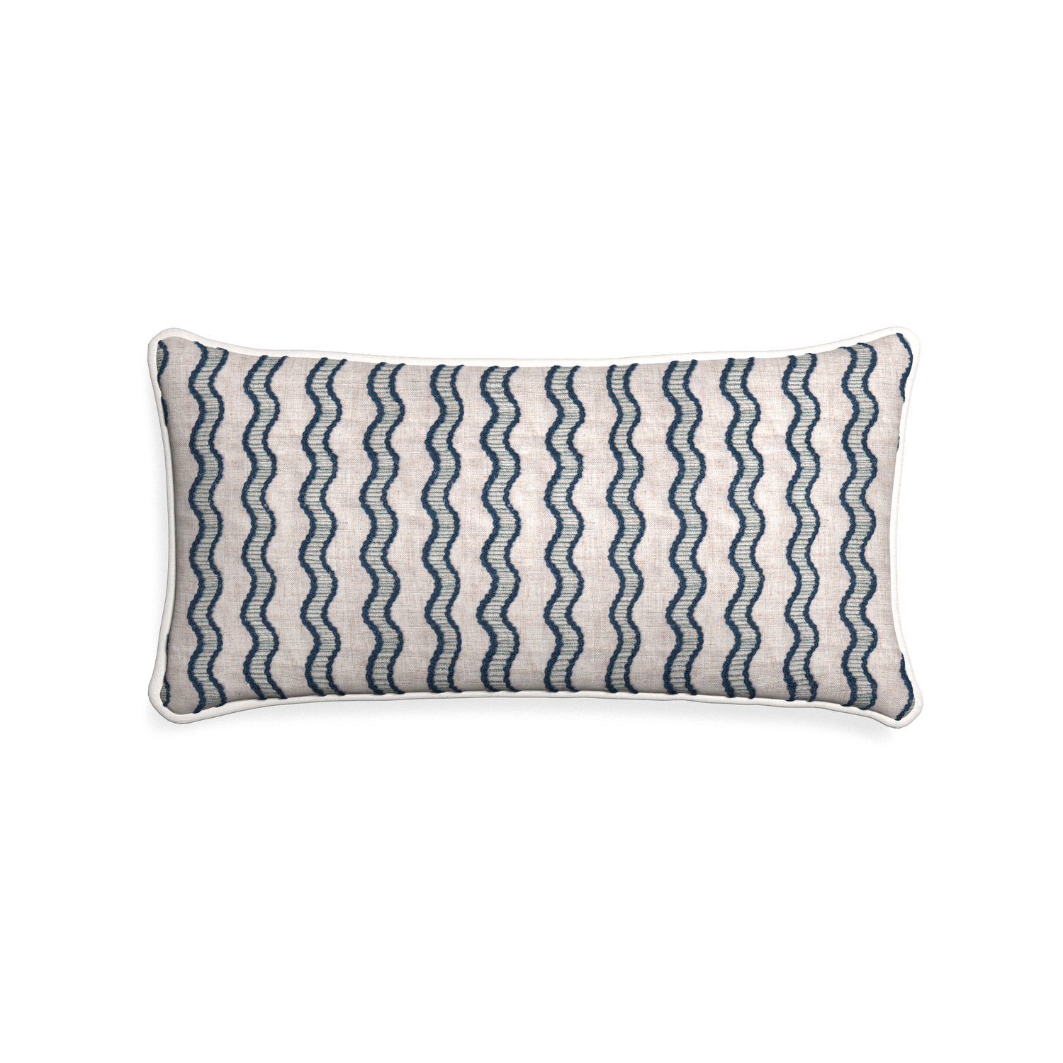 Midi-lumbar beatrice custom embroidered wavepillow with snow piping on white background