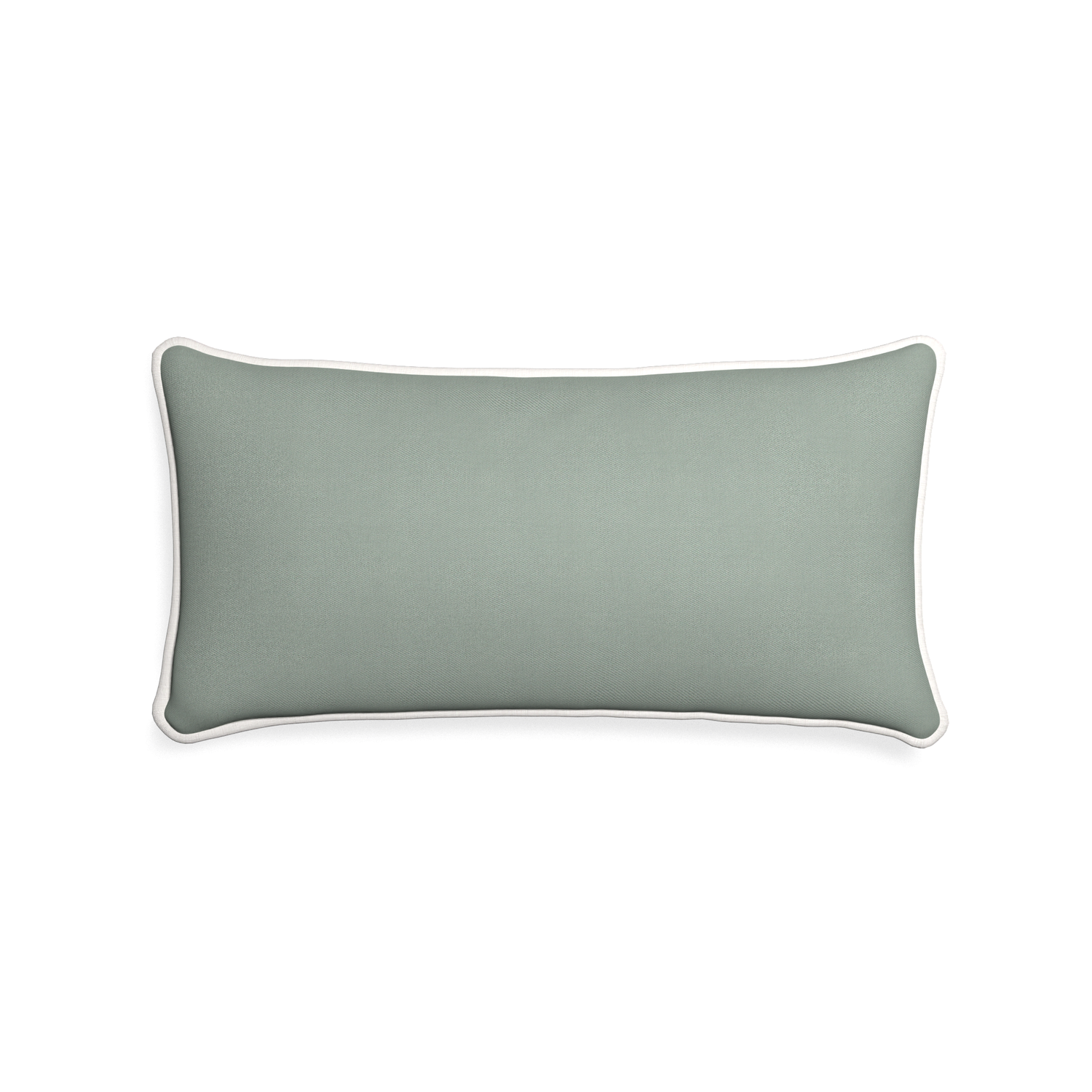 Midi-lumbar sage custom sage green cottonpillow with snow piping on white background