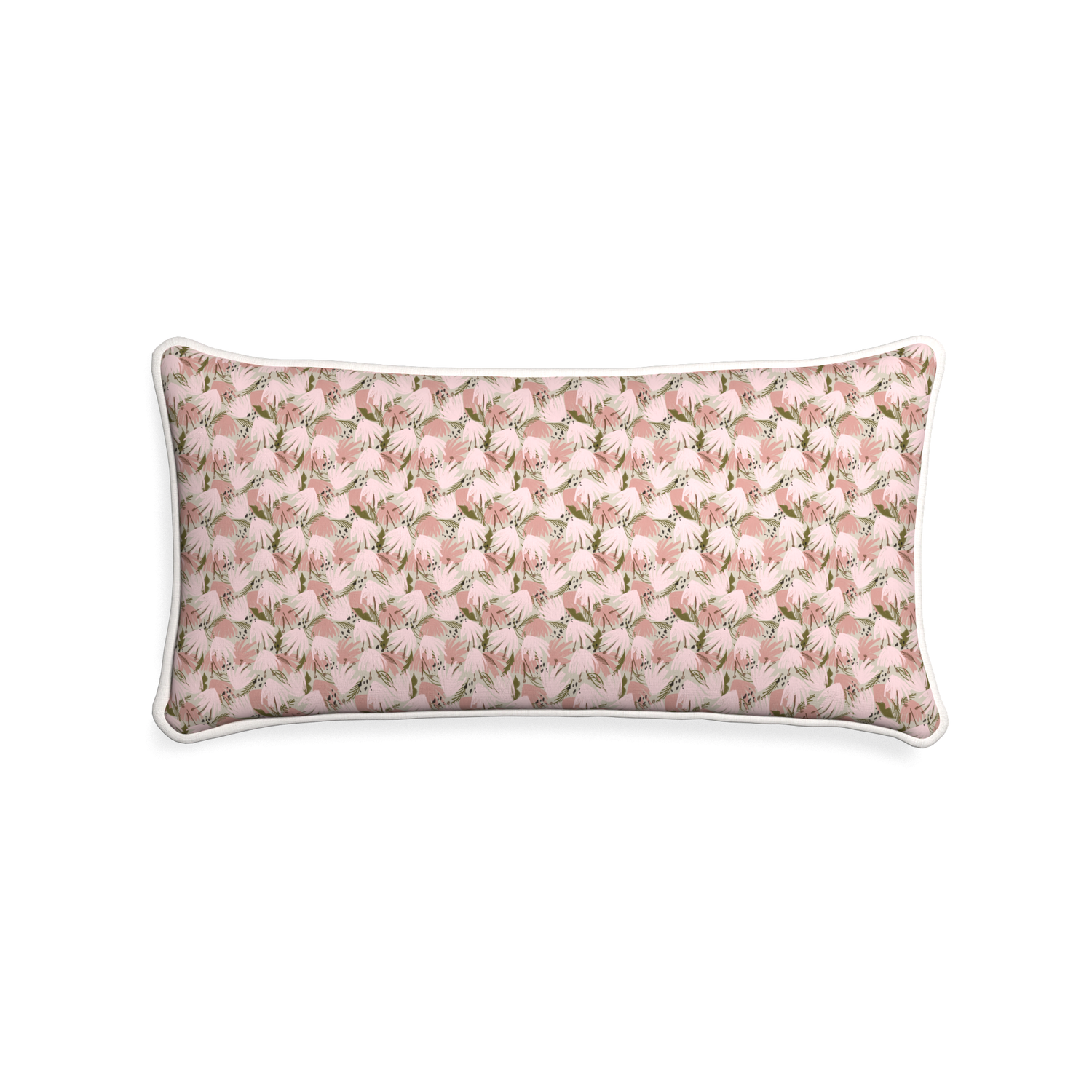 Midi-lumbar eden pink custom pink floralpillow with snow piping on white background