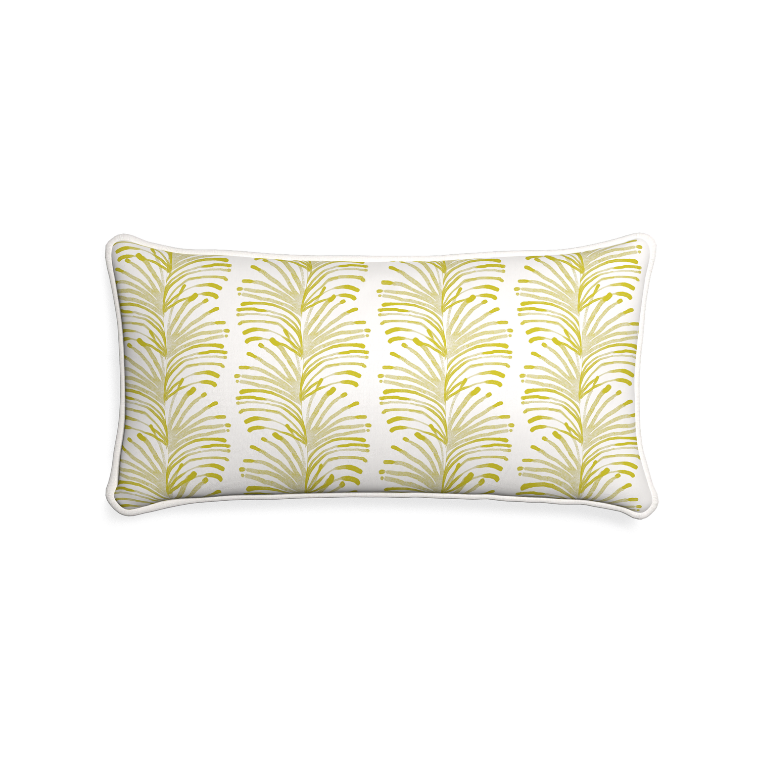 Midi-lumbar emma chartreuse custom yellow stripe chartreusepillow with snow piping on white background