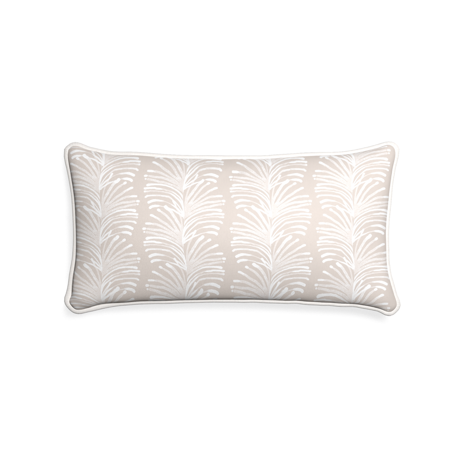 Midi-lumbar emma sand custom sand colored botanical stripepillow with snow piping on white background