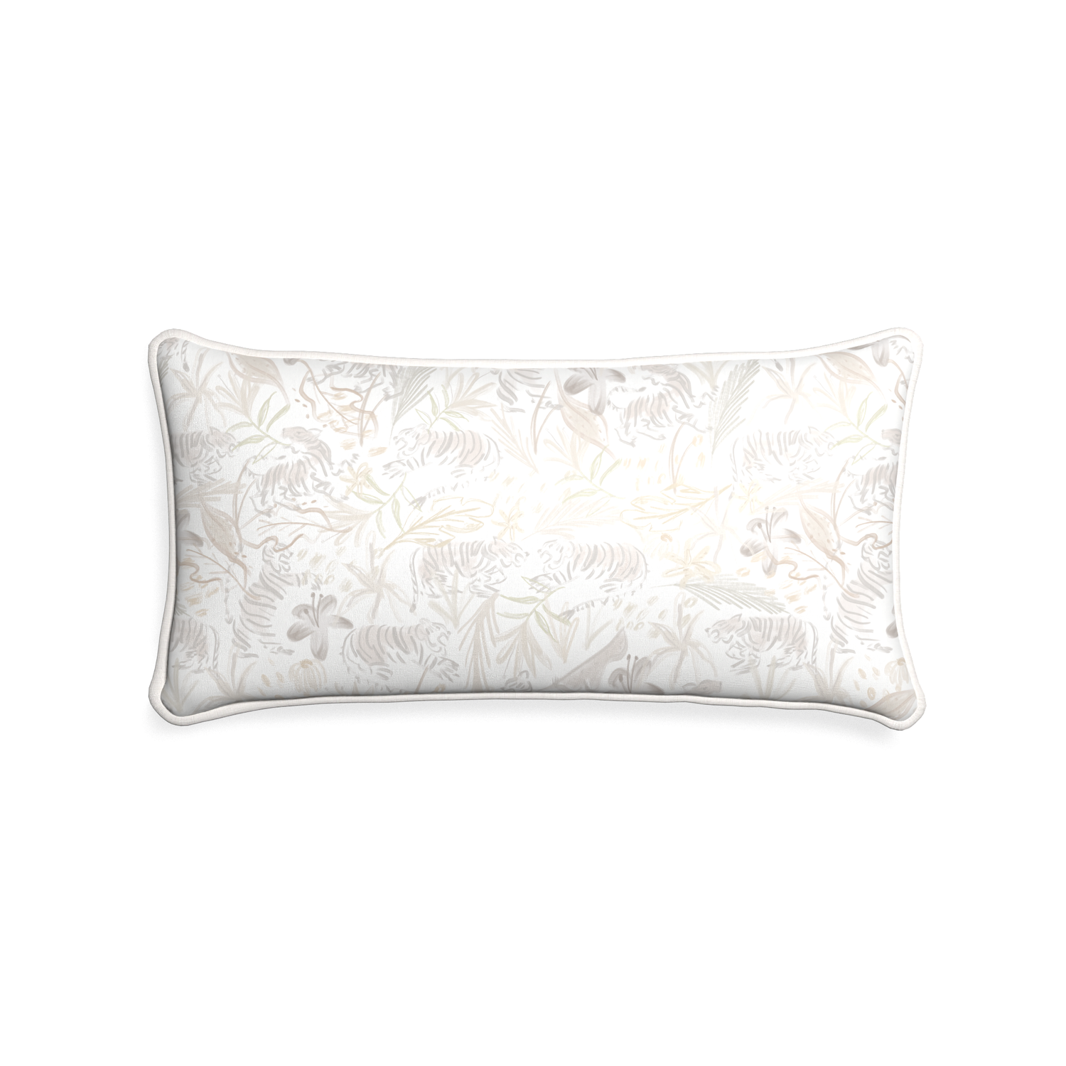 Midi-lumbar frida sand custom beige chinoiserie tigerpillow with snow piping on white background