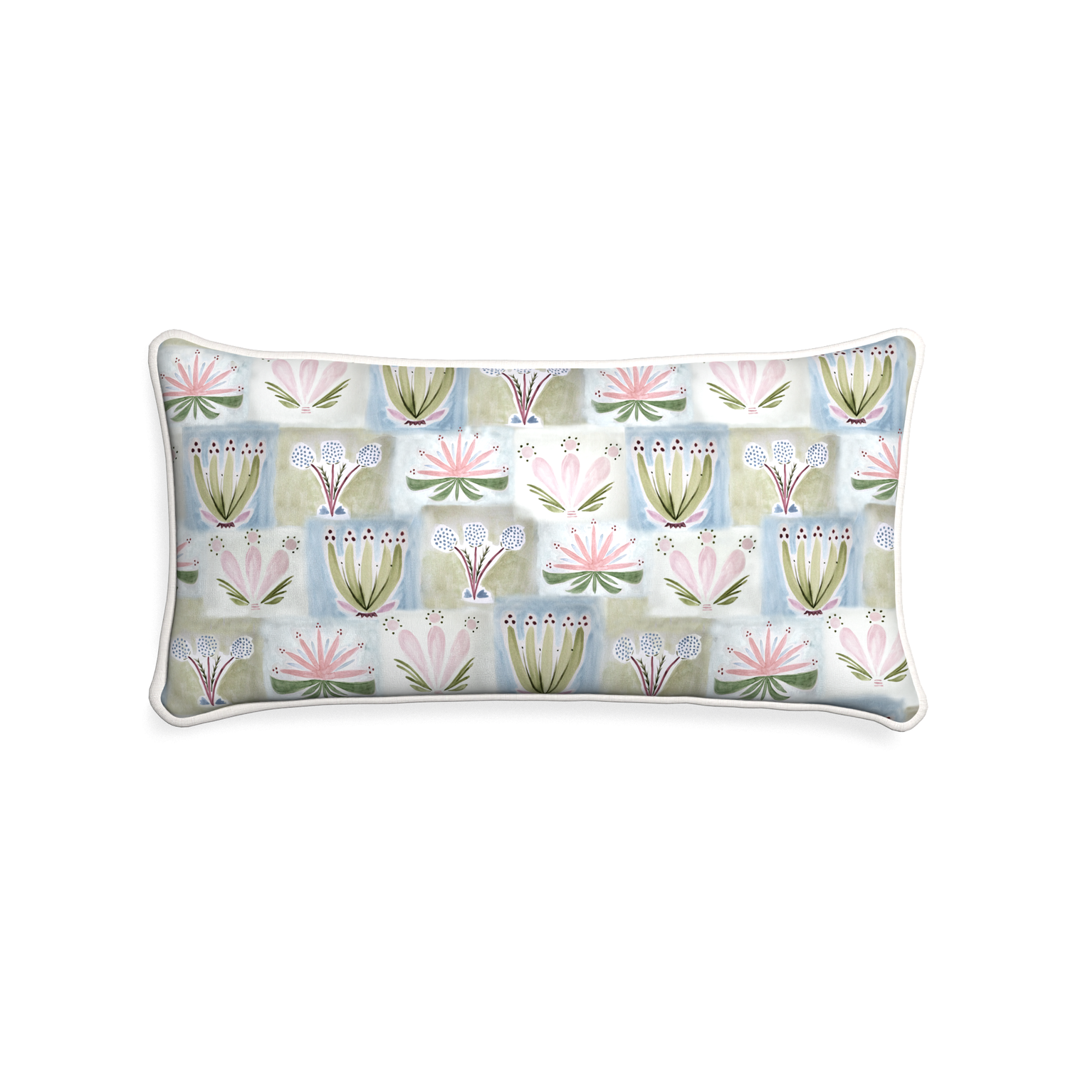 Midi-lumbar harper custom hand-painted floralpillow with snow piping on white background